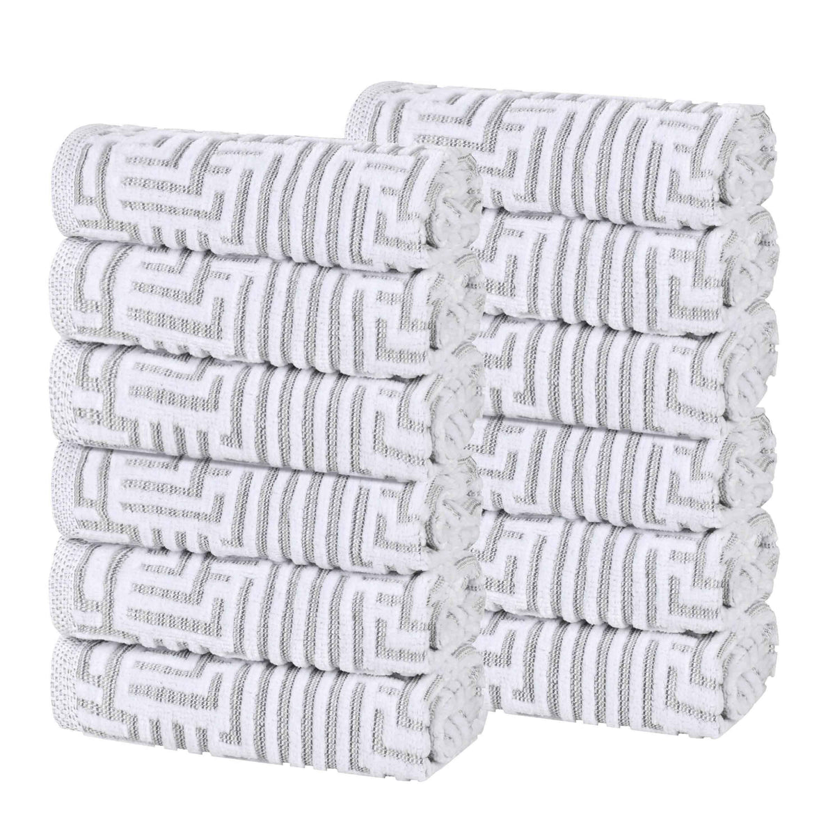 Cotton Modern Geometric Jacquard Plush Face Towel Washcloth Set of 12 - Face Towel by Superior