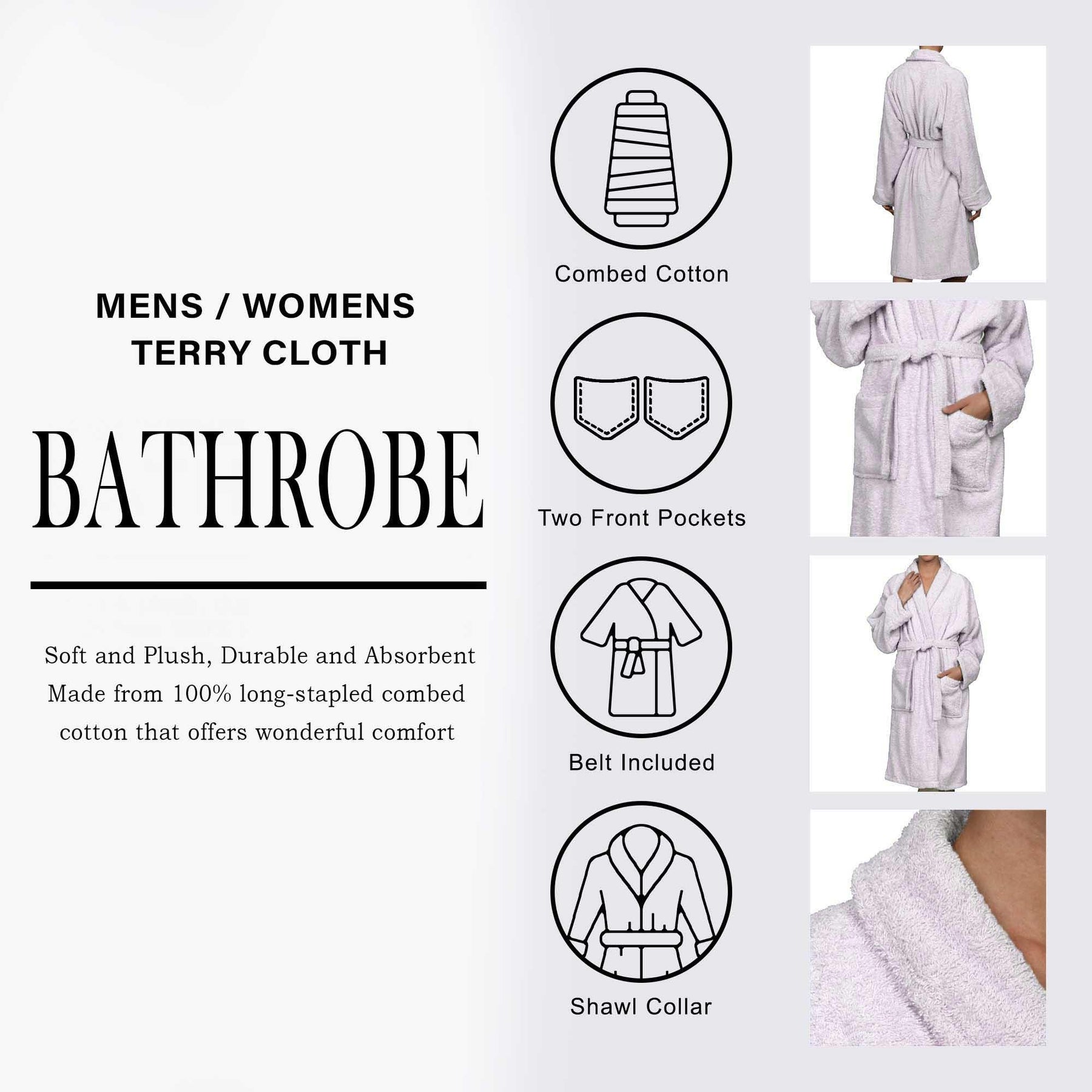 Cotton Ultra Soft Terry Bath Robe Adult Unisex Lightweight Bathrobe - Bath Robe by Superior