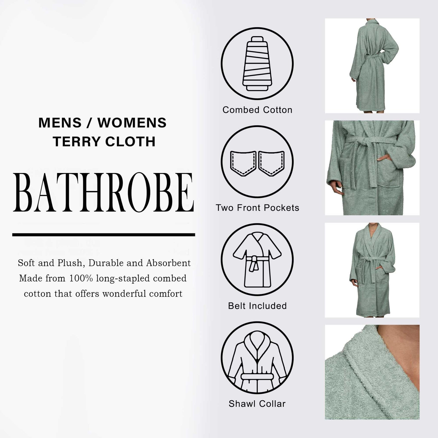 Cotton Ultra Soft Terry Bath Robe Adult Unisex Lightweight Bathrobe - Bath Robe by Superior