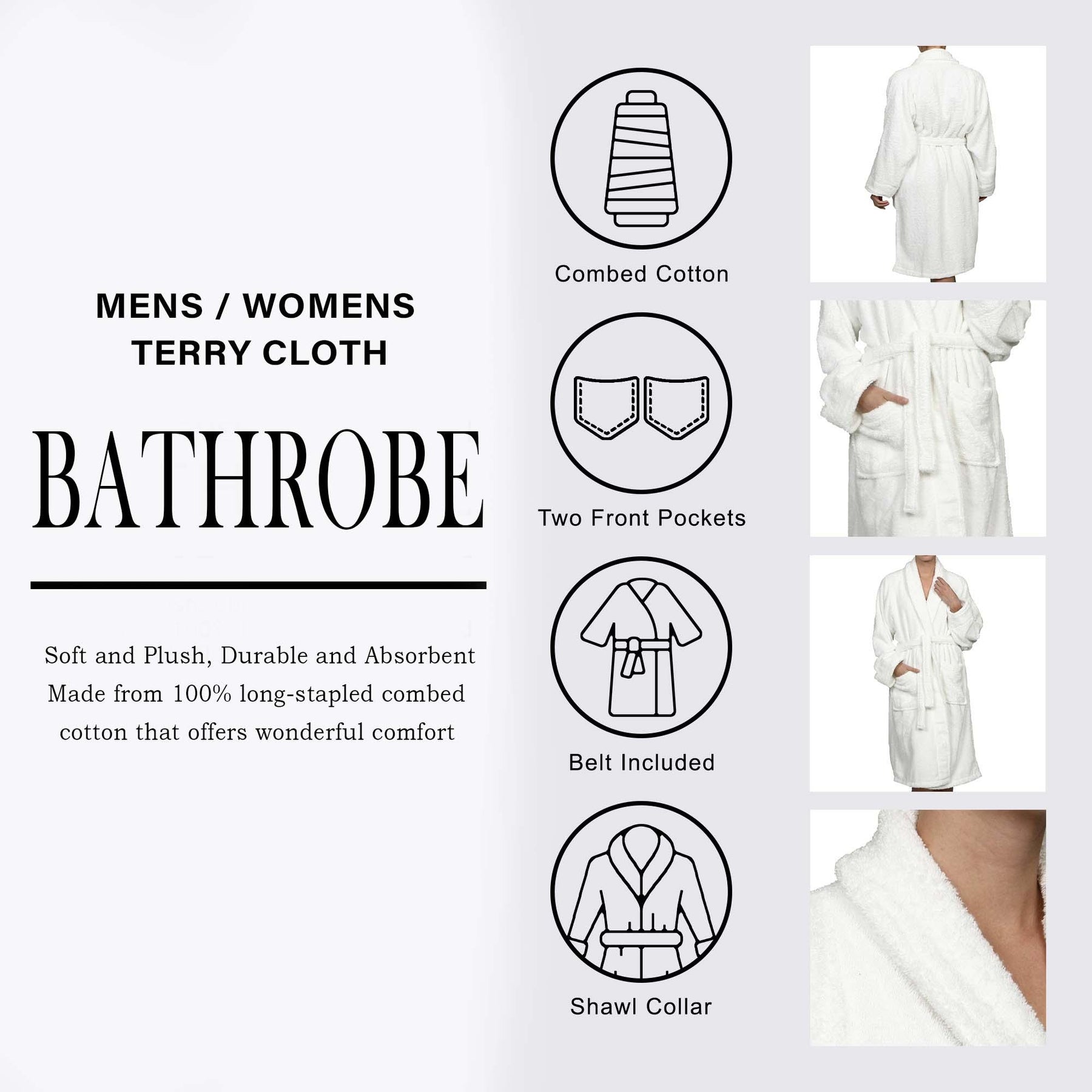 Cotton Ultra Soft Terry Bath Robe Adult Unisex Lightweight Bathrobe - Bath Robe by Superior