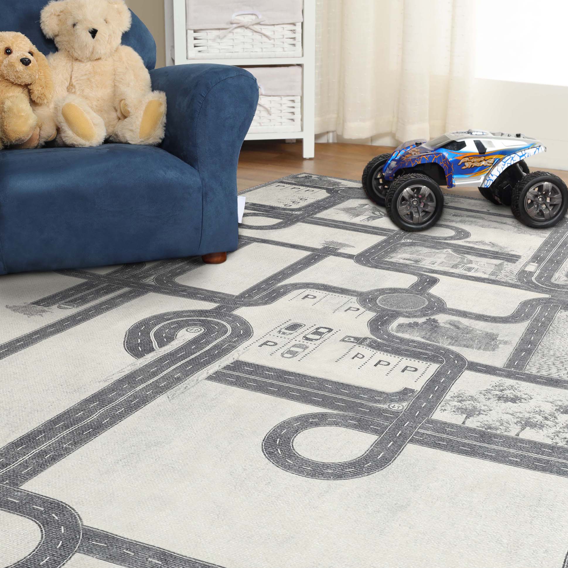 Country Road Non-Slip Kids Playroom Nursery Washable Indoor Area Rug - Rugs by Superior