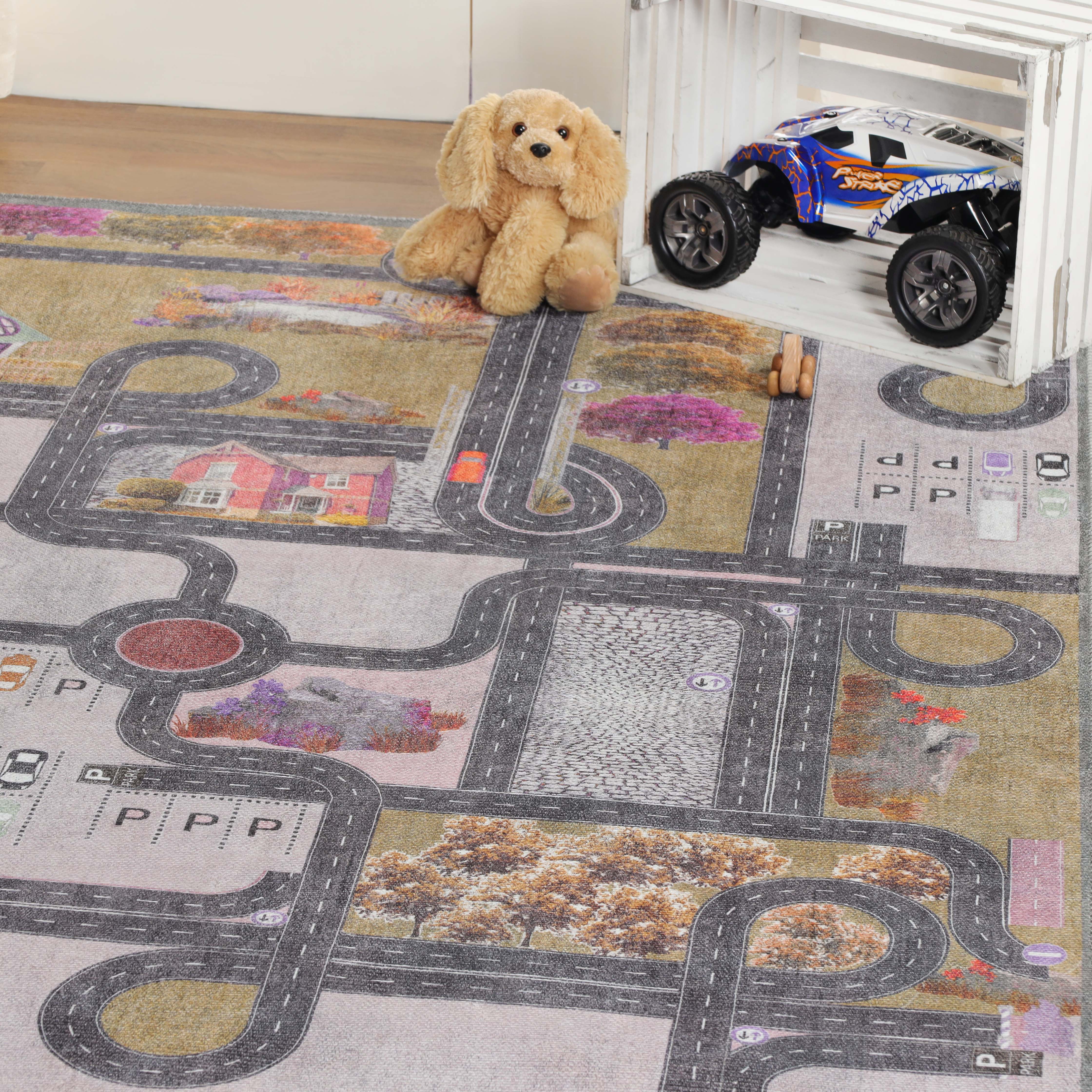 Country Road Non-Slip Kids Playroom Nursery Washable Indoor Area Rug - Rugs by Superior