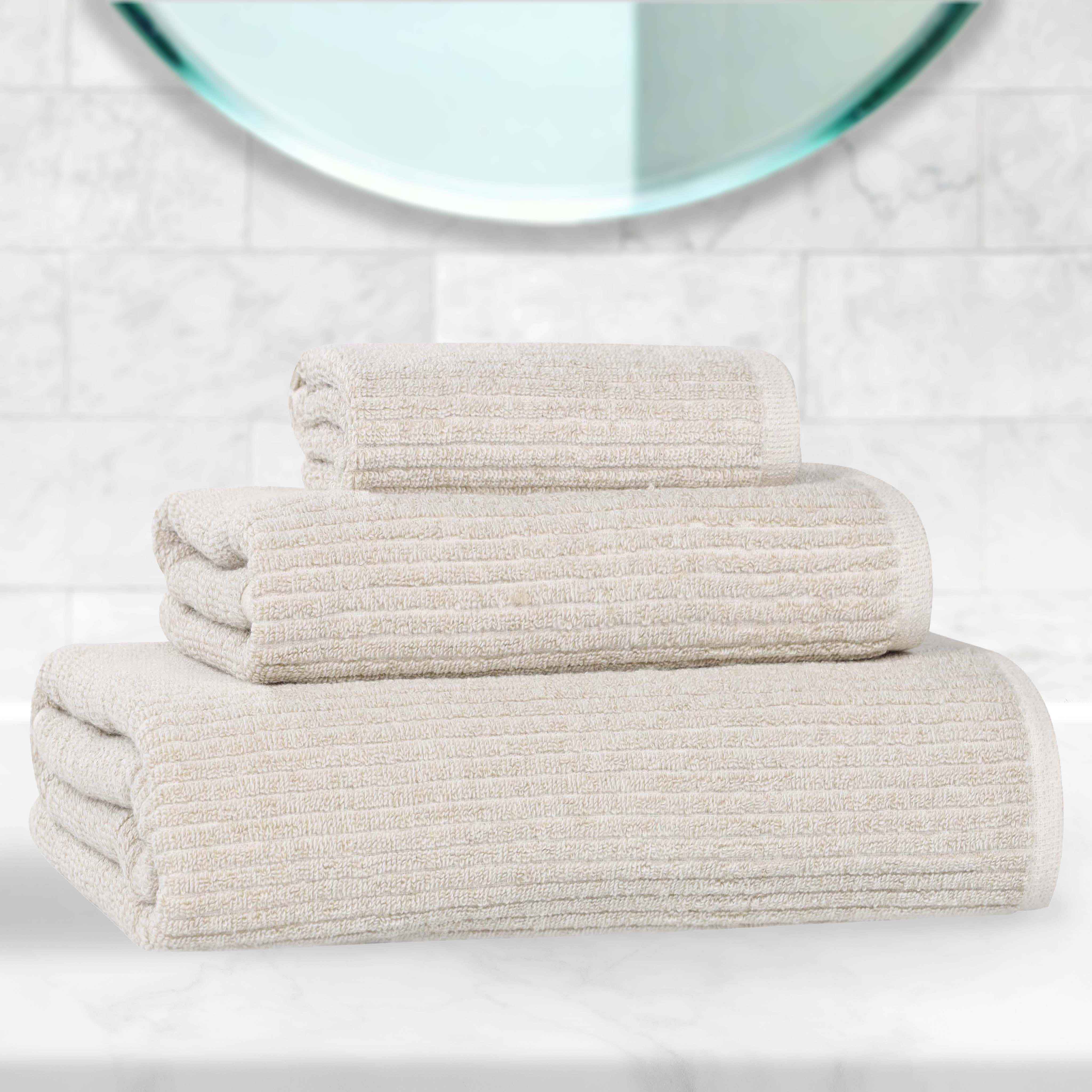 Destin Cotton Blend Medium Weight Textured Ribbed 3 Piece Towel Set - Towel Set by Superior