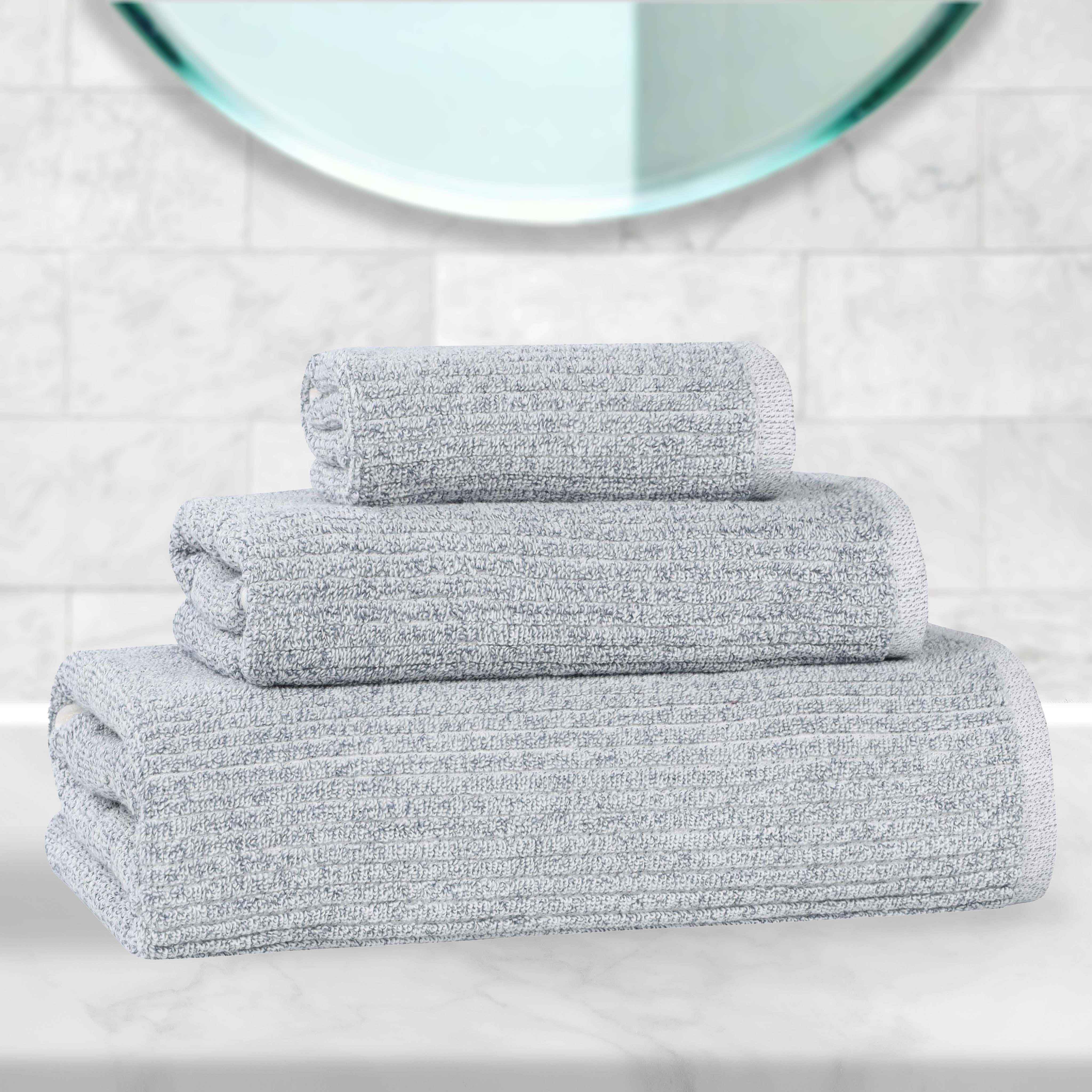 Destin Cotton Blend Medium Weight Textured Ribbed 3 Piece Towel Set - Towel Set by Superior