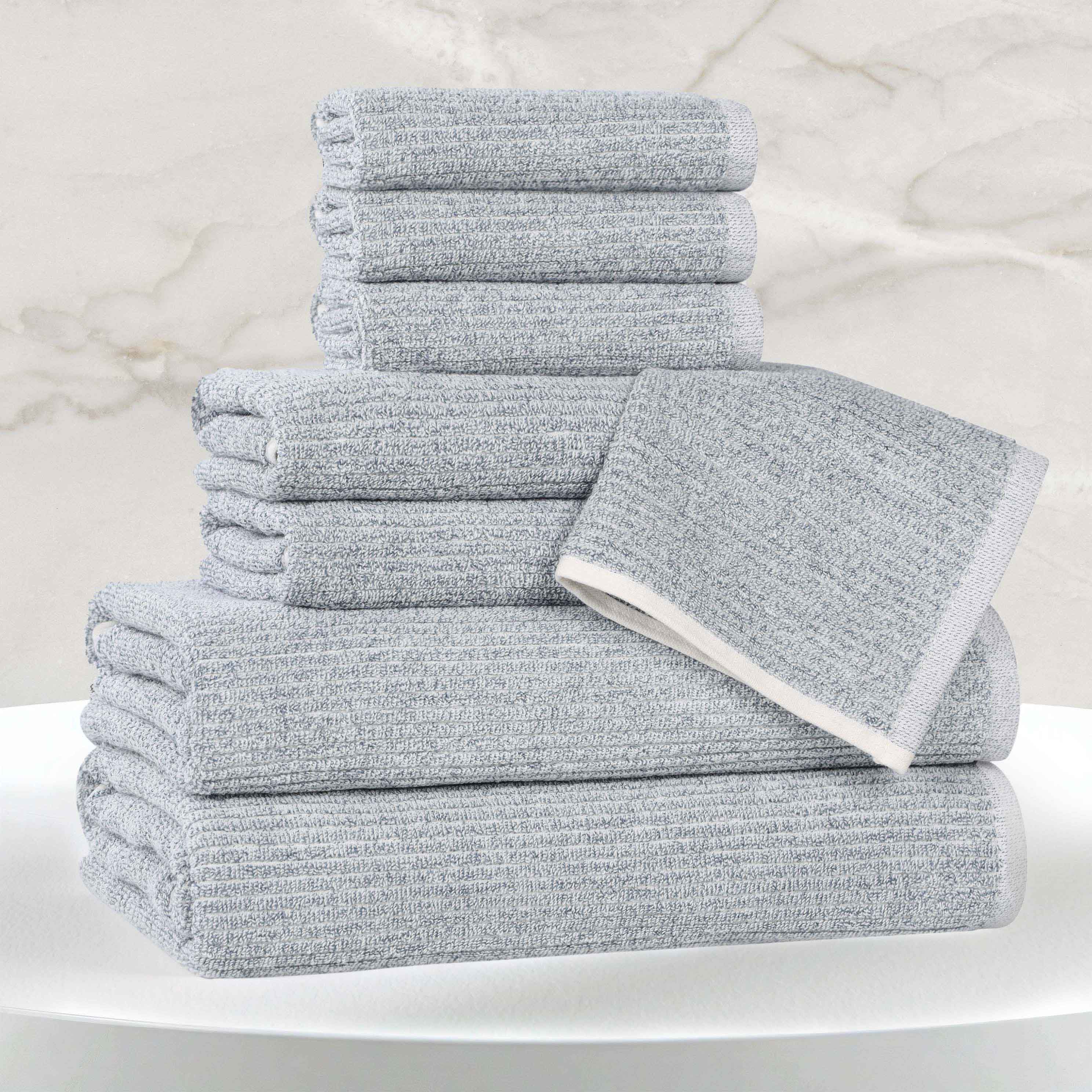 Destin Cotton Blend Medium Weight Textured Ribbed 8 Piece Towel Set - Towel Set by Superior