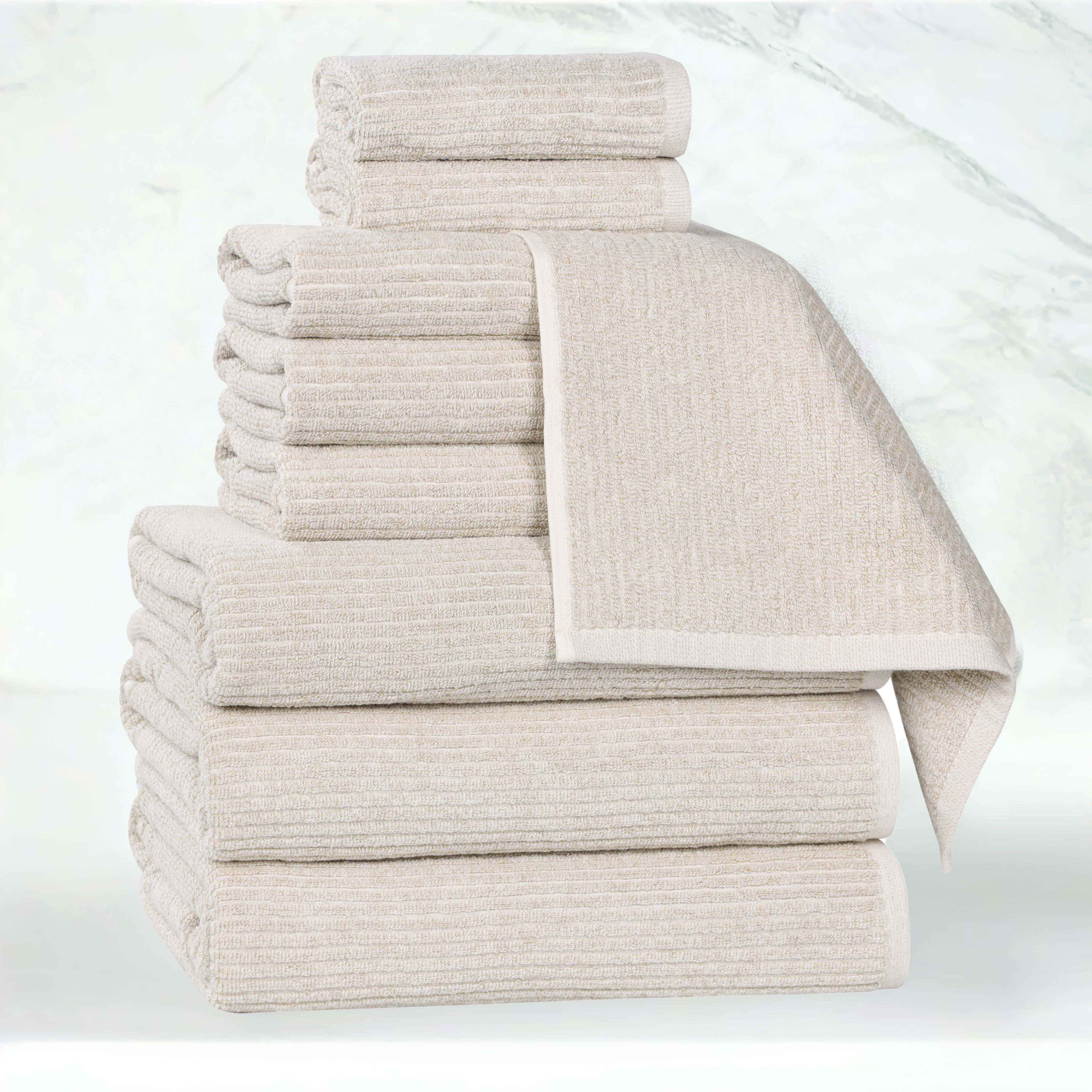 Destin Cotton Blend Medium Weight Textured Ribbed 9 Piece Towel Set - Towel Set by Superior