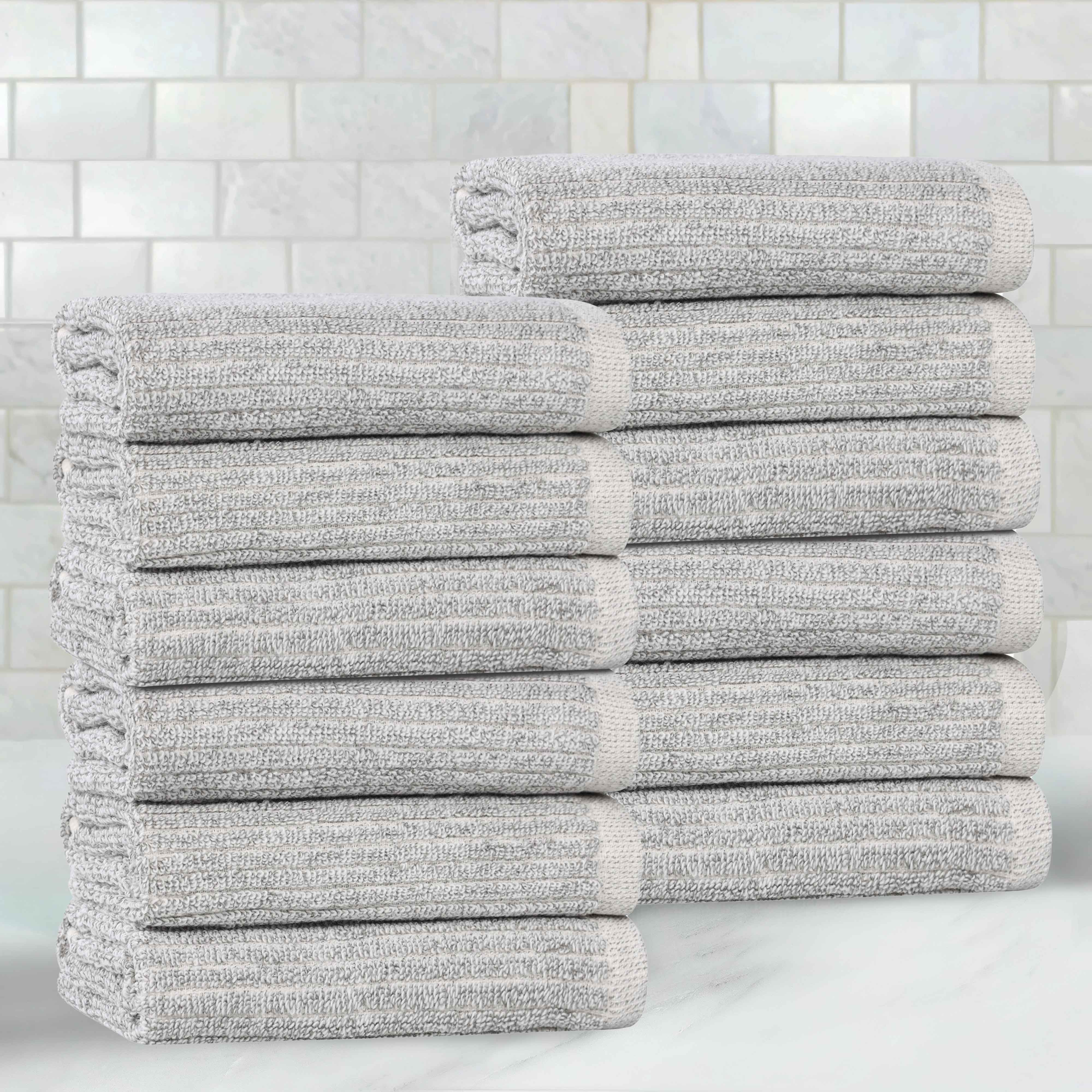 Destin Cotton Blend Textured Ribbed Face Towels Washcloths, Set of 12 - Face Towel by Superior