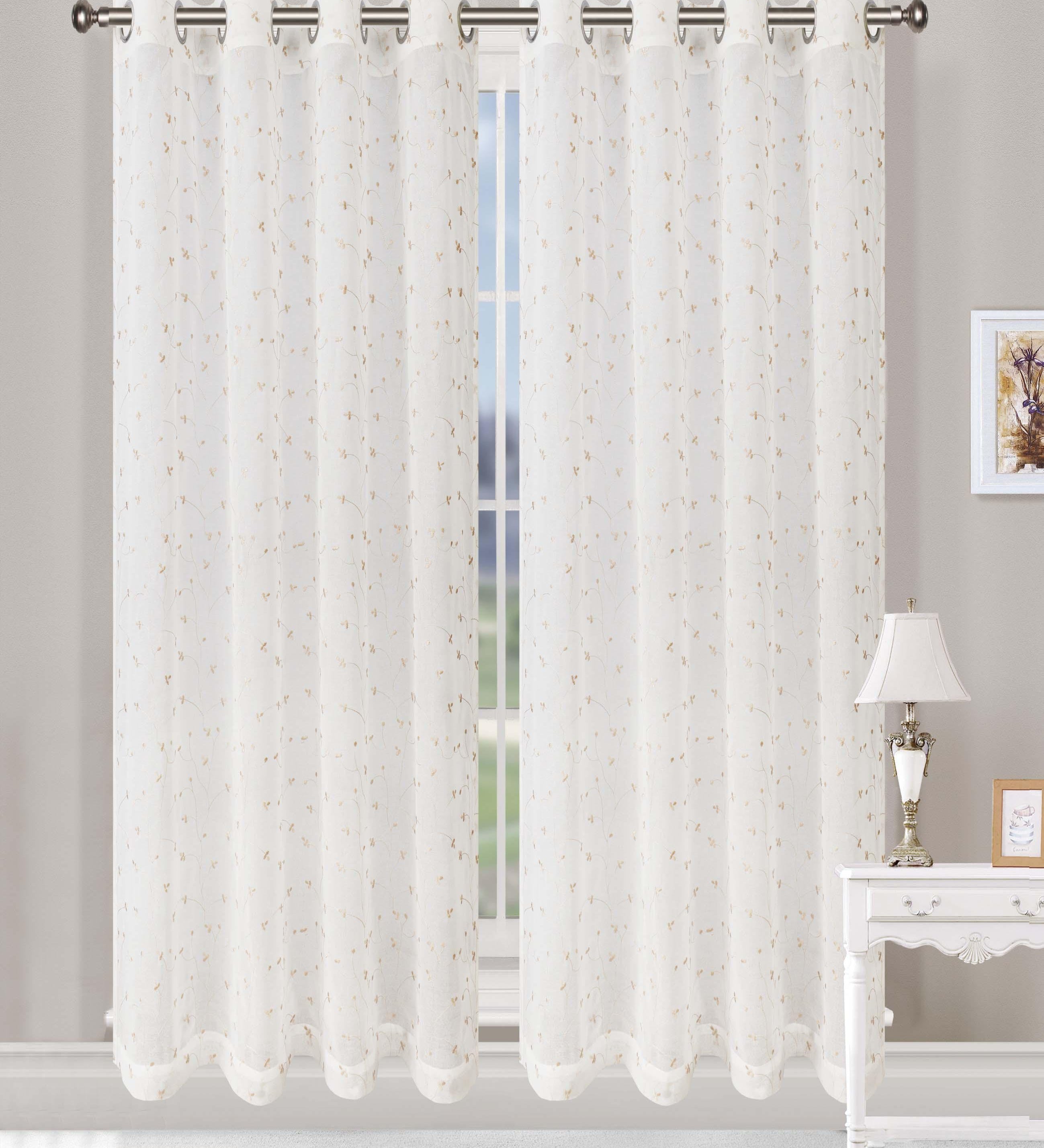 Embroidered Delicate Flower Sheer Grommet Curtain Panel Set - Sheer Curtains by Superior