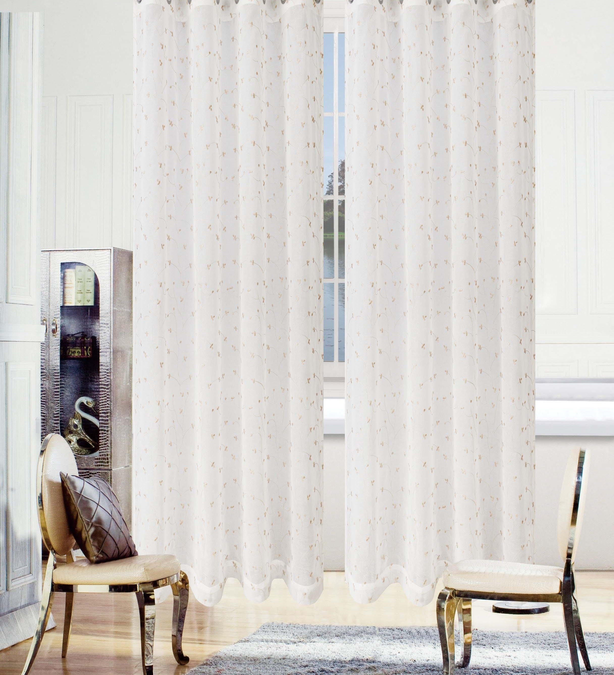 Embroidered Delicate Flower Sheer Grommet Curtain Panel Set - Sheer Curtains by Superior