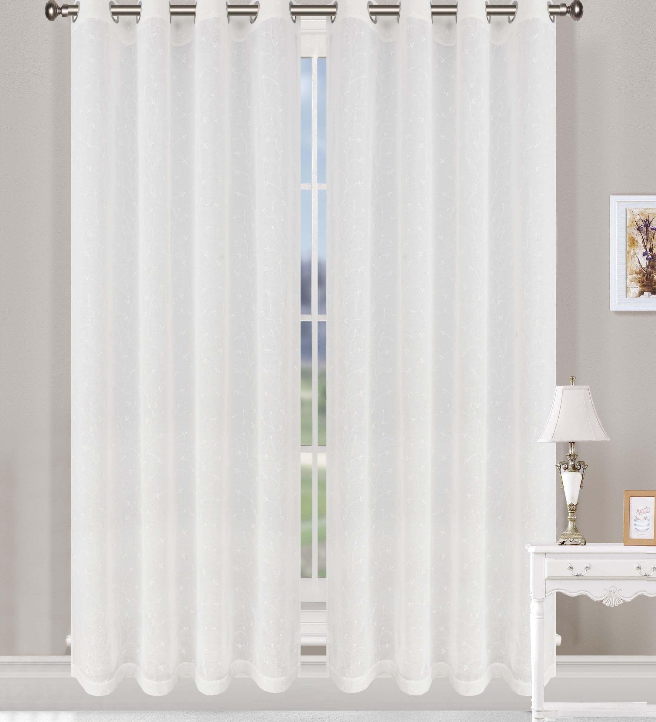 Embroidered Delicate Flower Sheer Grommet Curtain Panel Set - Sheer Curtains by Superior