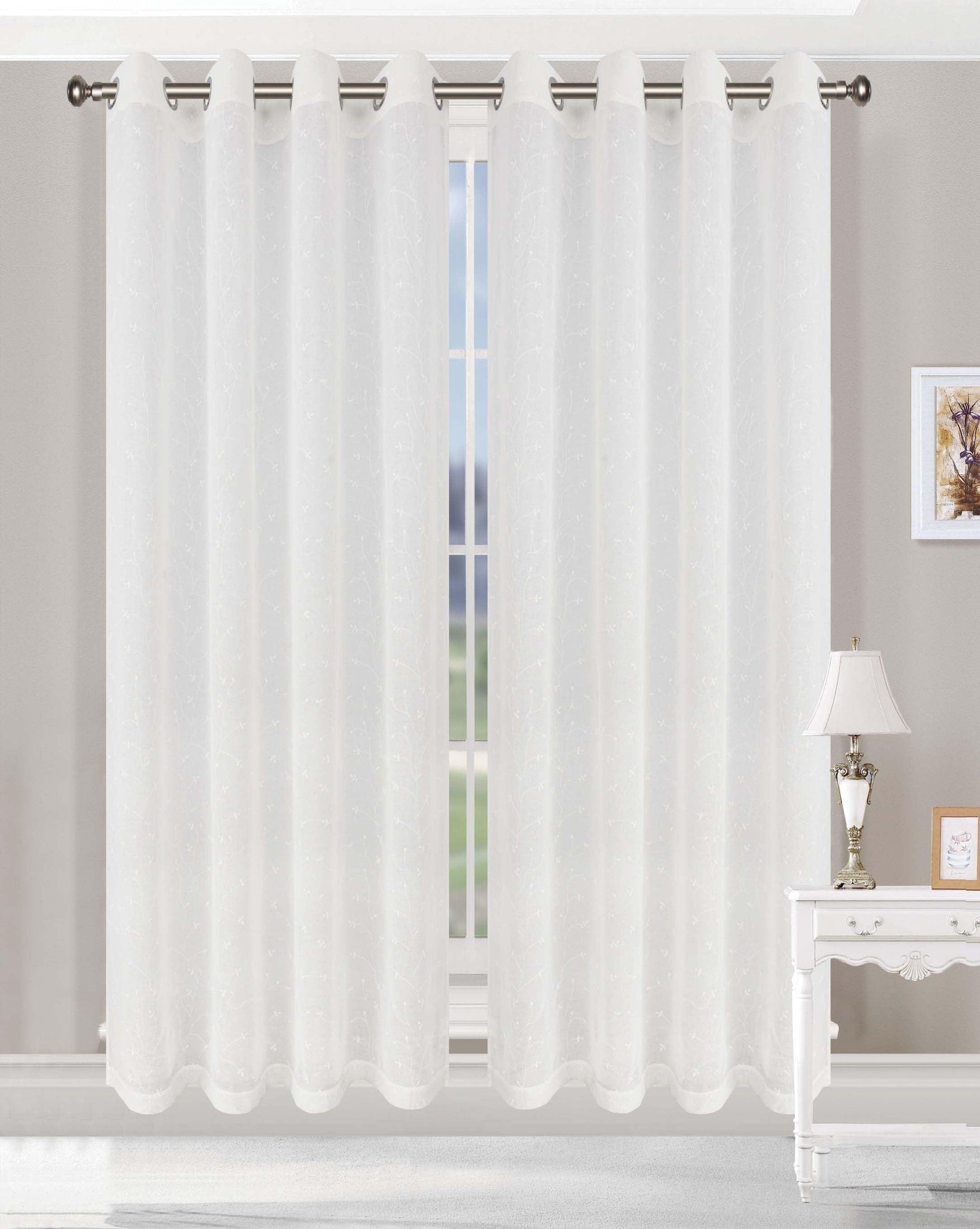 Embroidered Delicate Flower Sheer Grommet Curtain Panel Set - Sheer Curtains by Superior