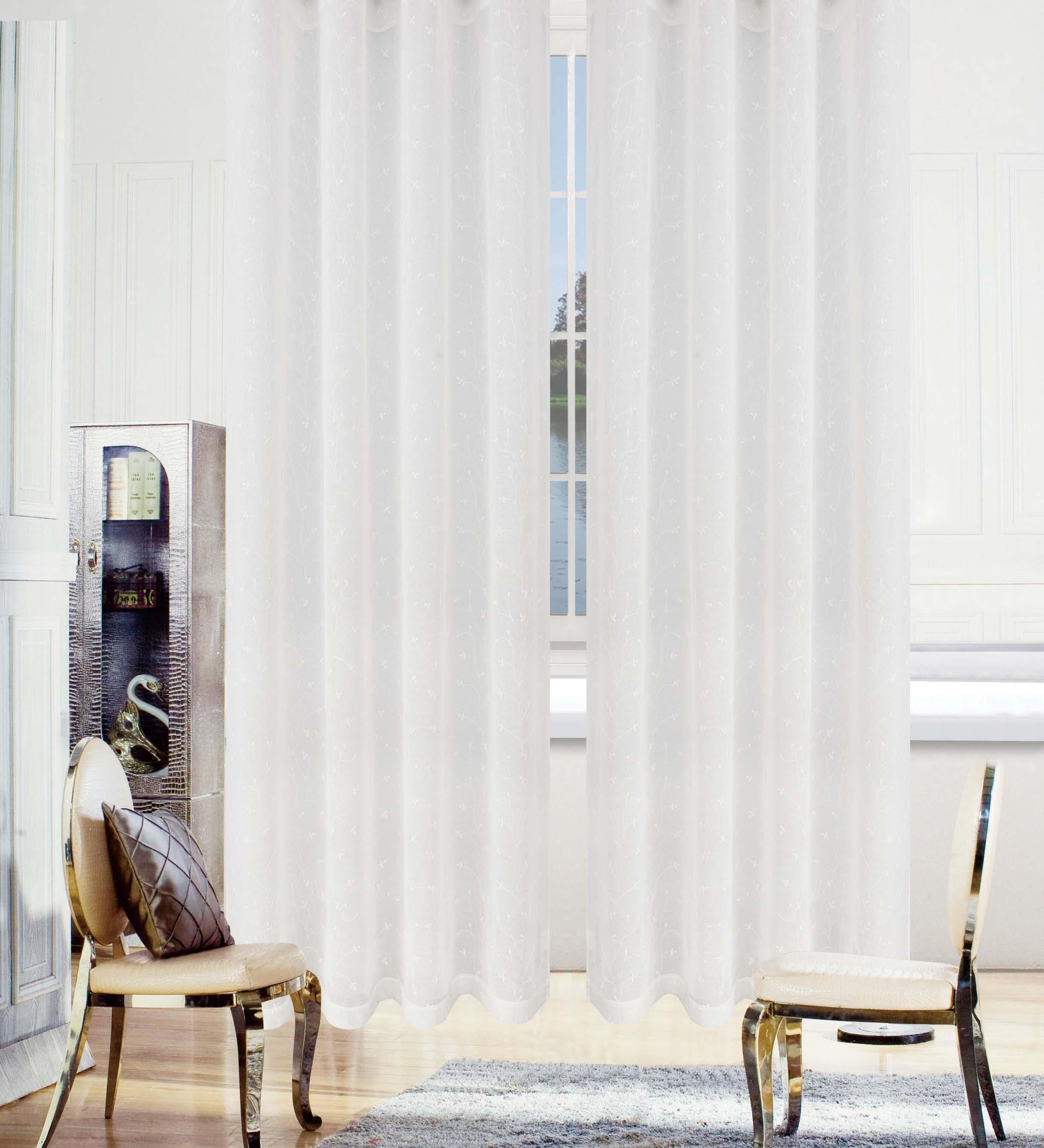 Embroidered Delicate Flower Sheer Grommet Curtain Panel Set - Sheer Curtains by Superior