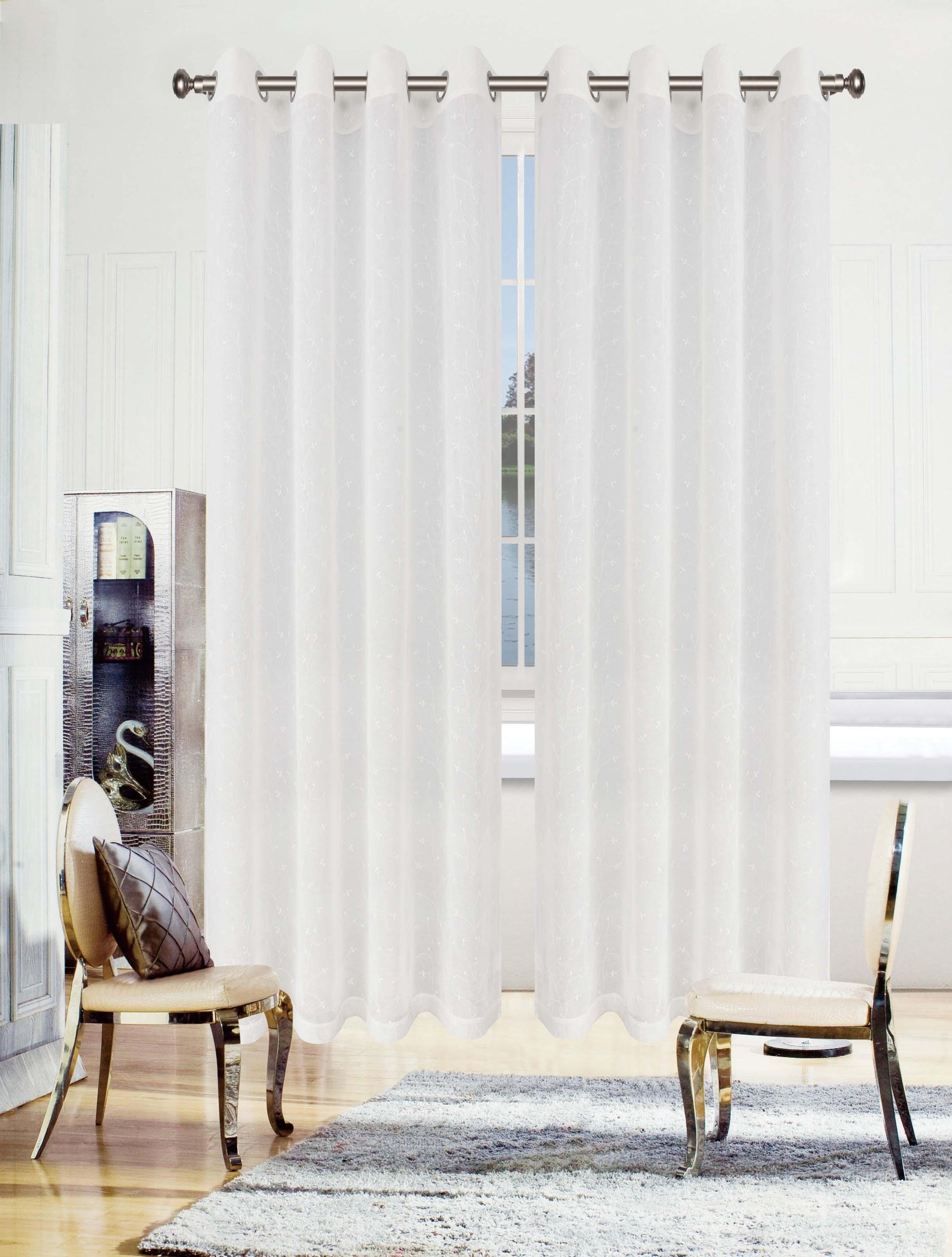 Embroidered Delicate Flower Sheer Grommet Curtain Panel Set - Sheer Curtains by Superior