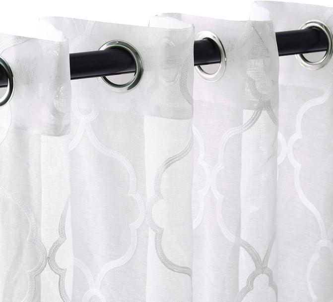 Embroidered Lattice Grommet Sheer Curtain Panel Set - Sheer Curtains by Superior