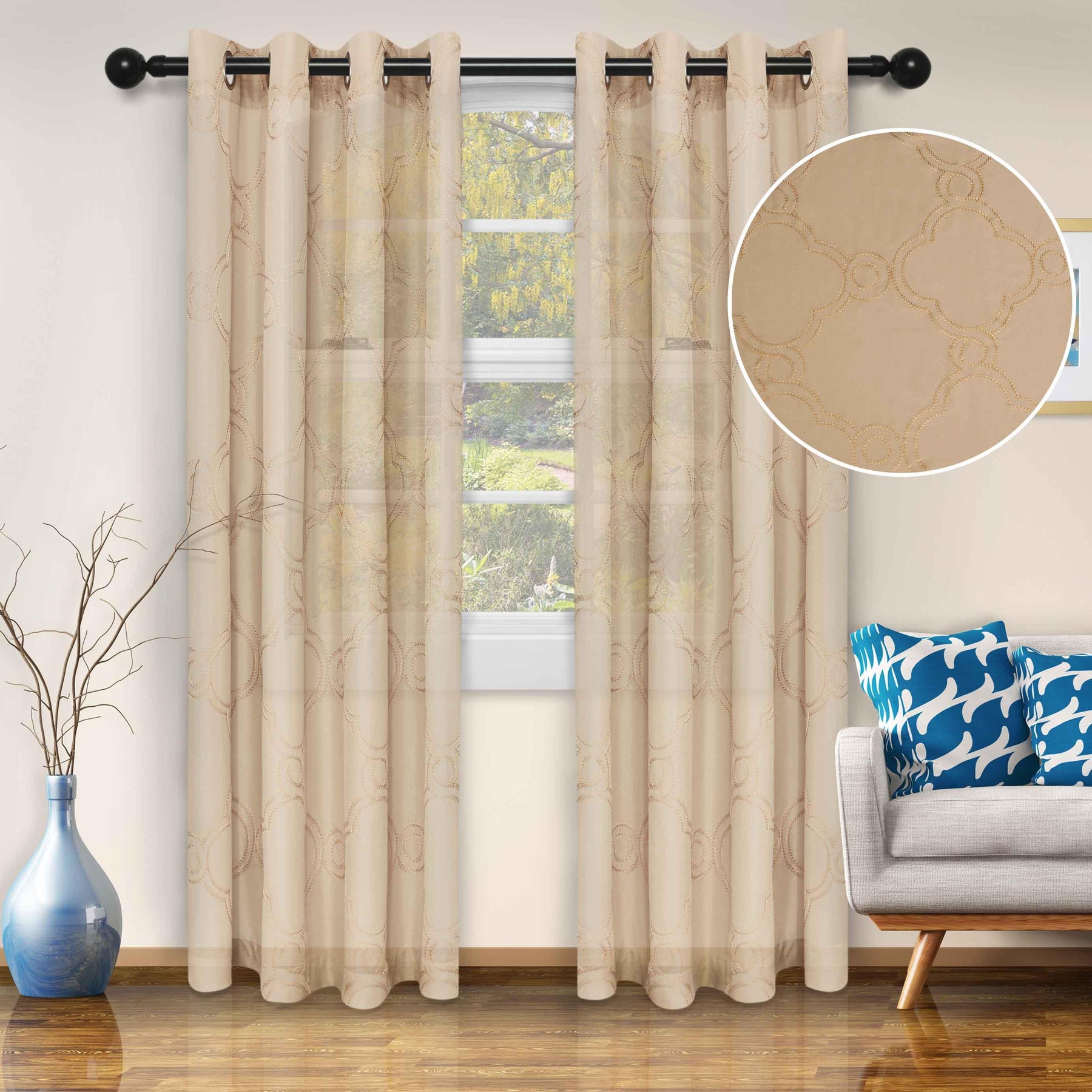 Embroidered Moroccan Trellis Sheer Grommet Curtain Panel Set - Sheer Curtains by Superior