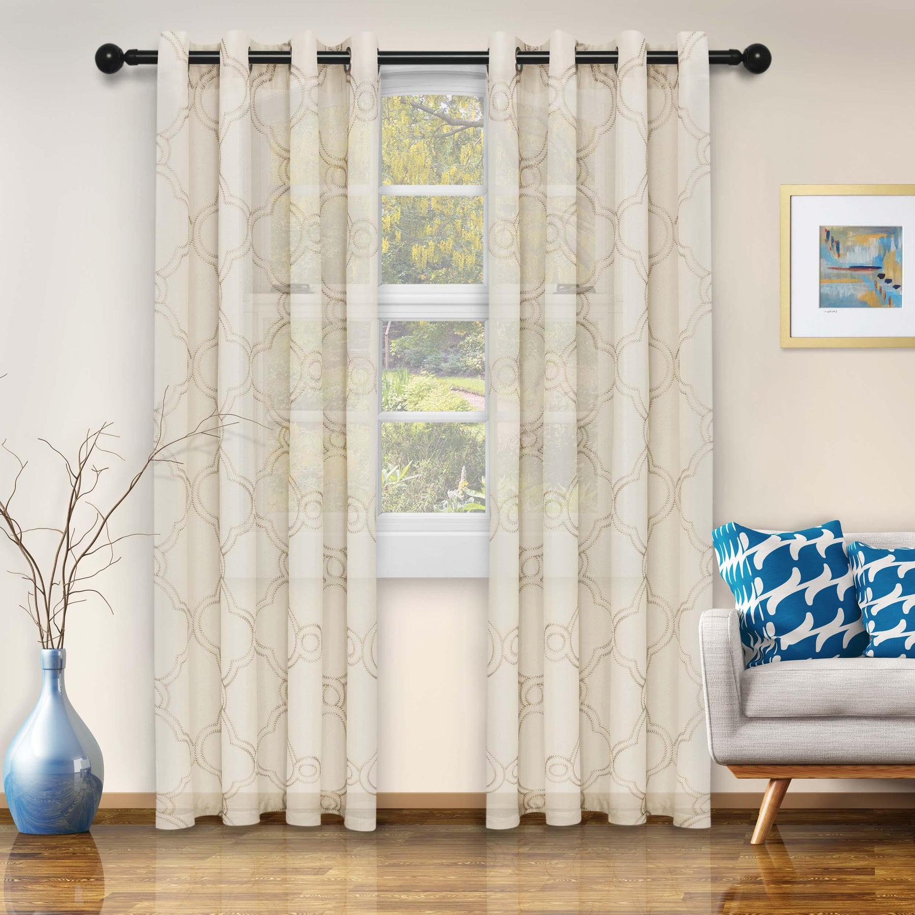 Embroidered Moroccan Trellis Sheer Grommet Curtain Panel Set - Sheer Curtains by Superior