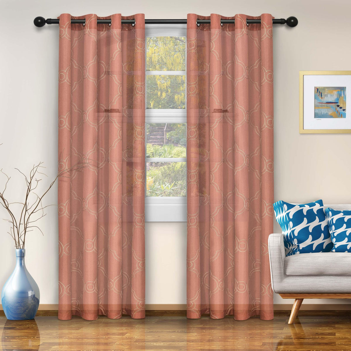 Embroidered Moroccan Trellis Sheer Grommet Curtain Panel Set - Sheer Curtains by Superior