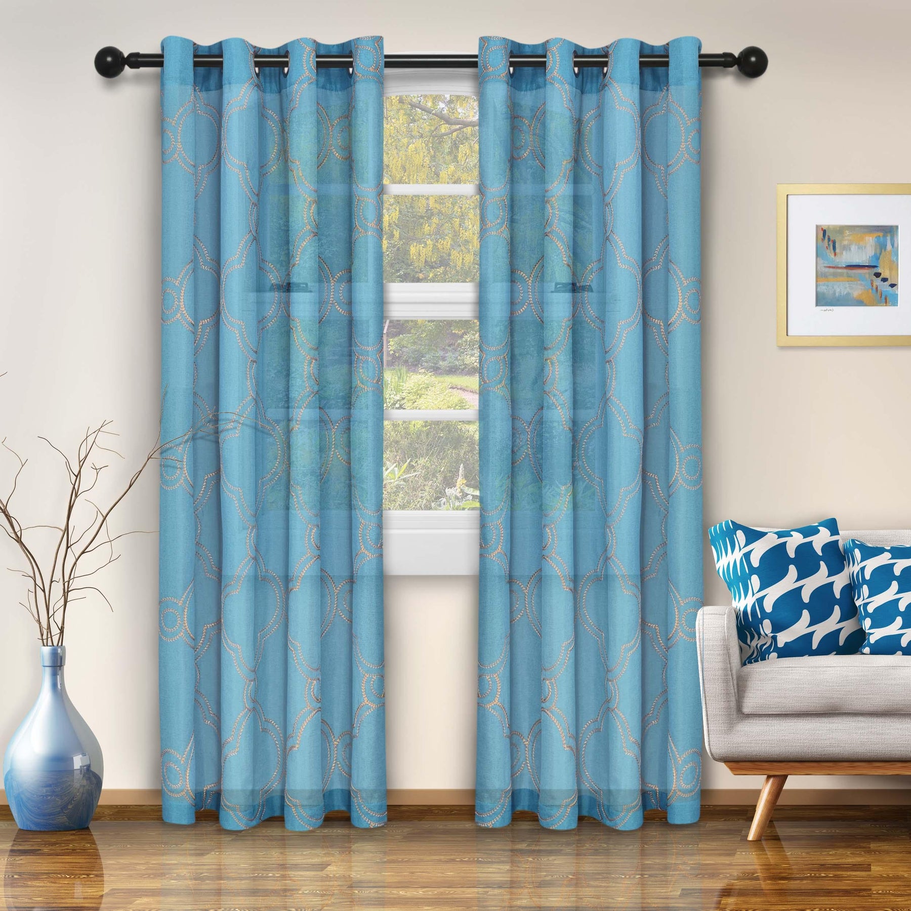 Embroidered Moroccan Trellis Sheer Grommet Curtain Panel Set - Sheer Curtains by Superior