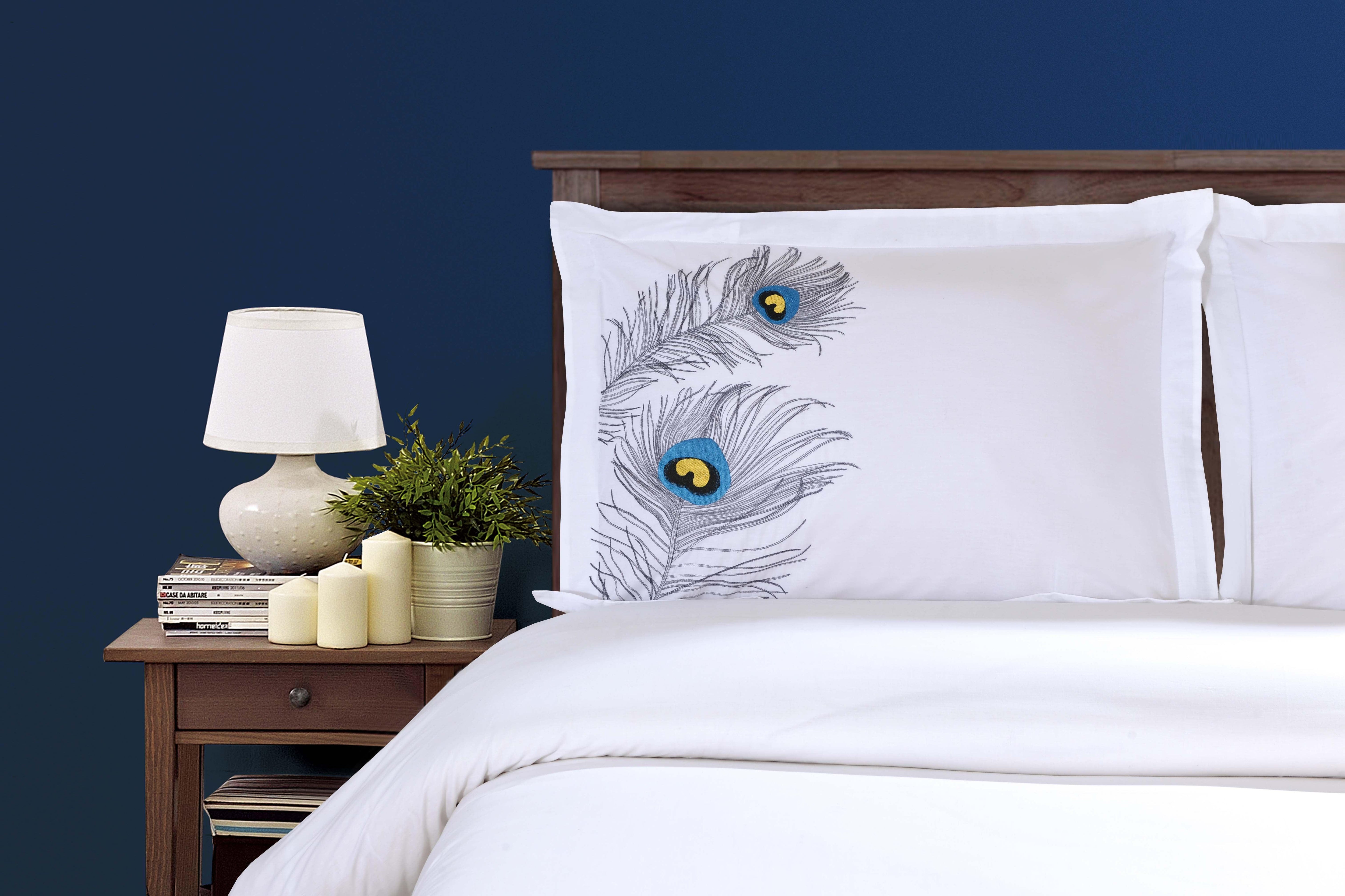 Embroidered Peacock Cotton Duvet Cover Set - Duvet Cover Set by Superior