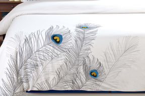 Embroidered Peacock Cotton Duvet Cover Set - Duvet Cover Set by Superior