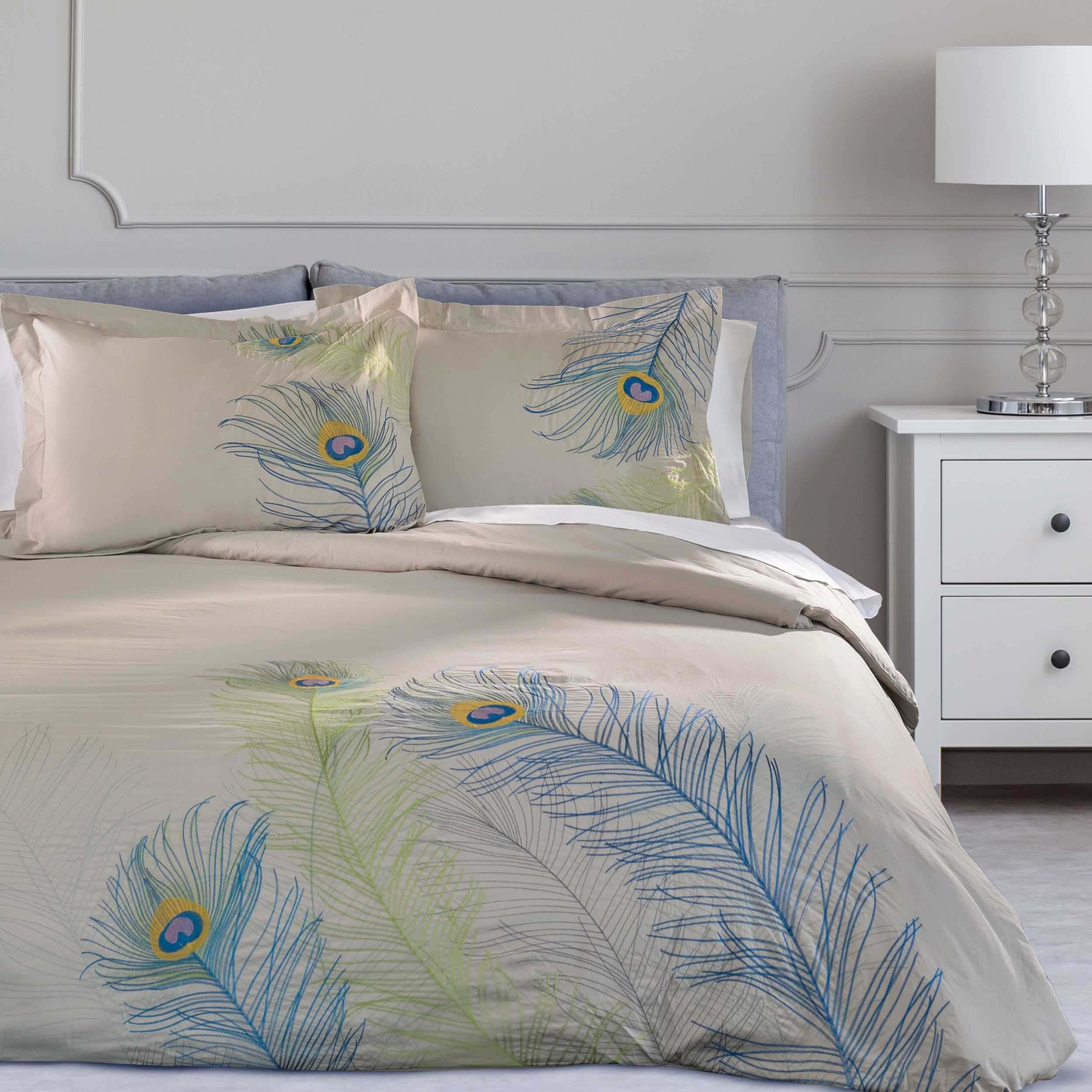 Embroidered Peacock Cotton Duvet Cover Set - Duvet Cover Set by Superior