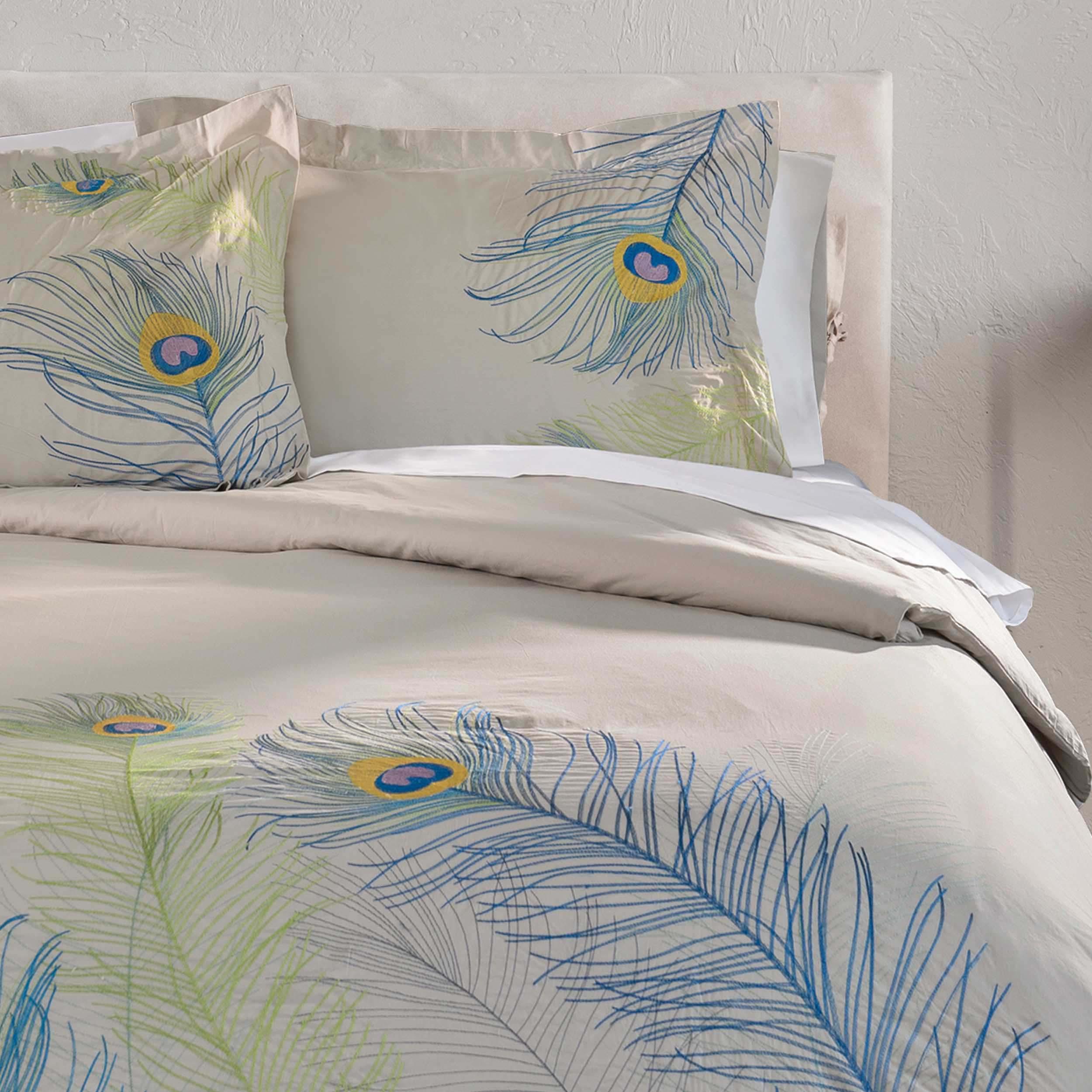 Embroidered Peacock Cotton Duvet Cover Set - Duvet Cover Set by Superior