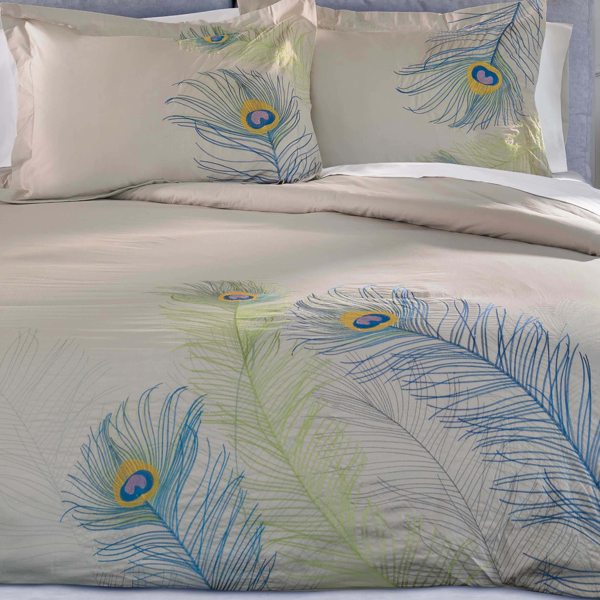 Embroidered Peacock Cotton Duvet Cover Set - Duvet Cover Set by Superior