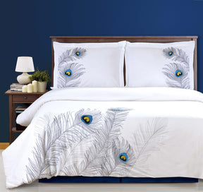 Embroidered Peacock Cotton Duvet Cover Set - Duvet Cover Set by Superior