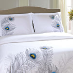 Embroidered Peacock Cotton Duvet Cover Set - Duvet Cover Set by Superior