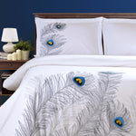 Embroidered Peacock Cotton Duvet Cover Set - Duvet Cover Set by Superior