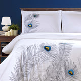 Embroidered Peacock Cotton Duvet Cover Set - Duvet Cover Set by Superior