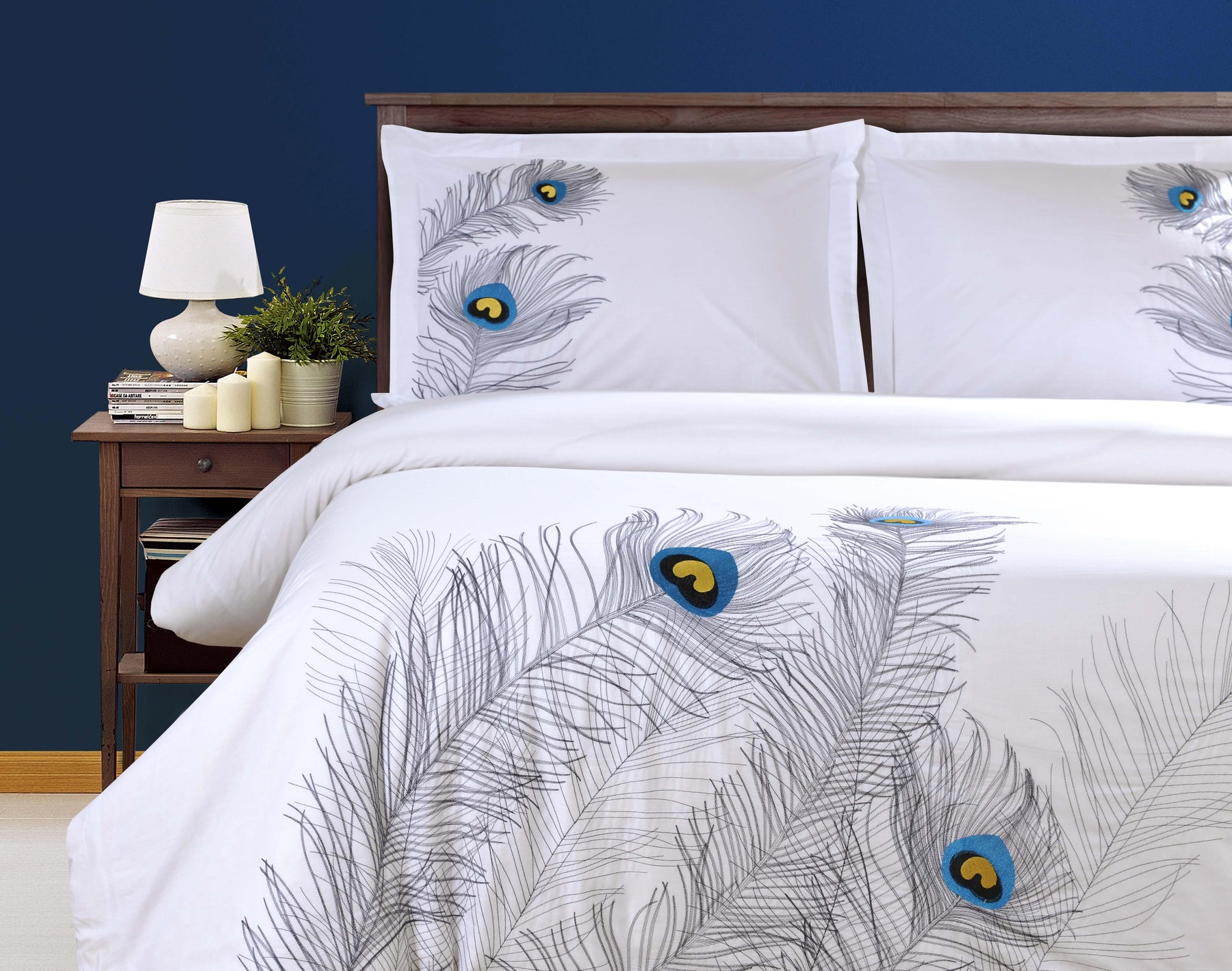 Embroidered Peacock Cotton Duvet Cover Set - Duvet Cover Set by Superior