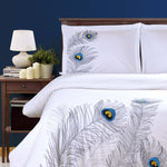 Embroidered Peacock Cotton Duvet Cover Set - Duvet Cover Set by Superior