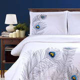 Embroidered Peacock Cotton Duvet Cover Set - Duvet Cover Set by Superior