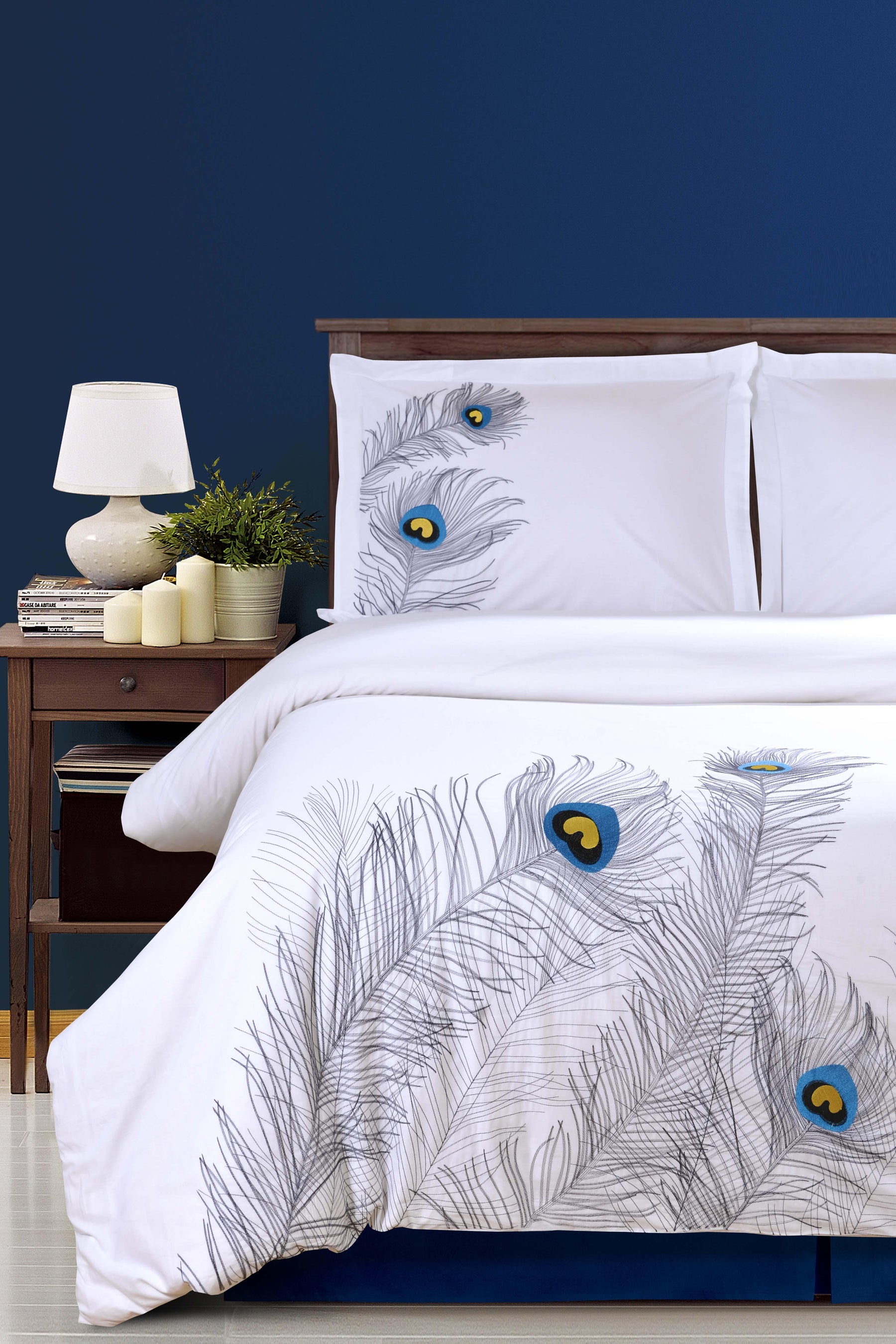 Embroidered Peacock Cotton Duvet Cover Set - Duvet Cover Set by Superior