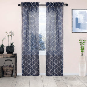 Embroidered Quatrefoil Semi Sheer 2 Piece Curtain Panel Set - Semi Sheer Curtains by Superior