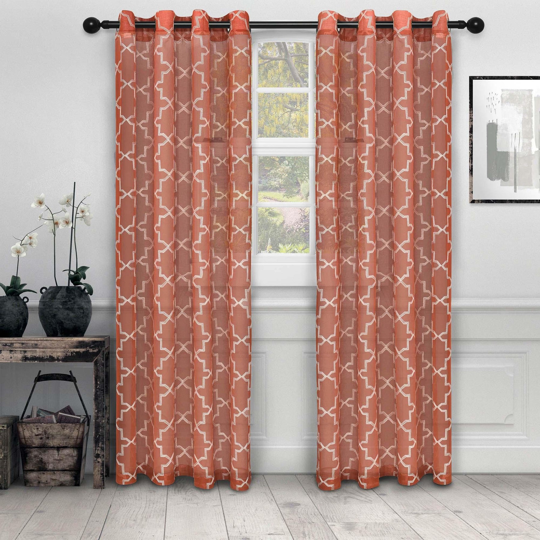 Embroidered Quatrefoil Semi Sheer 2 Piece Curtain Panel Set - Semi Sheer Curtains by Superior