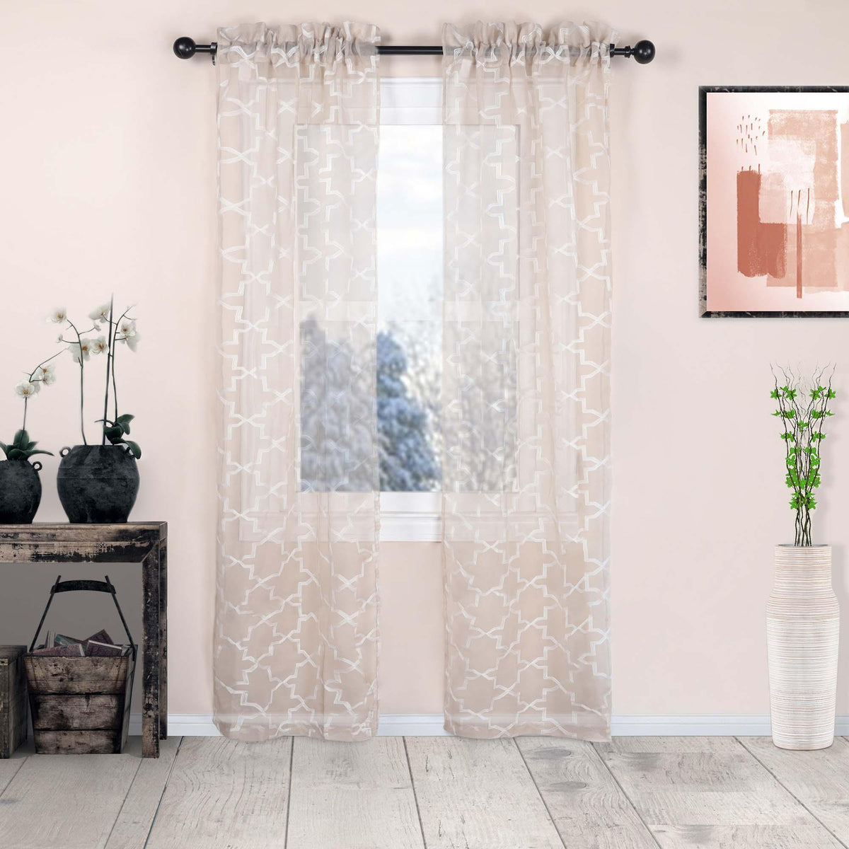 Embroidered Quatrefoil Semi Sheer 2 Piece Curtain Panel Set - Semi Sheer Curtains by Superior