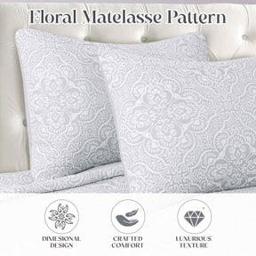 Enzy Medium Weight Floral Matelasse 3 Piece Bedspread Pillow Sham Set - Bedspread by Superior