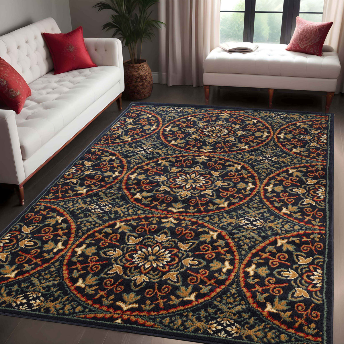 Fancy Geometric Medallion Floral Traditional Indoor Area Rug - Rugs by Superior