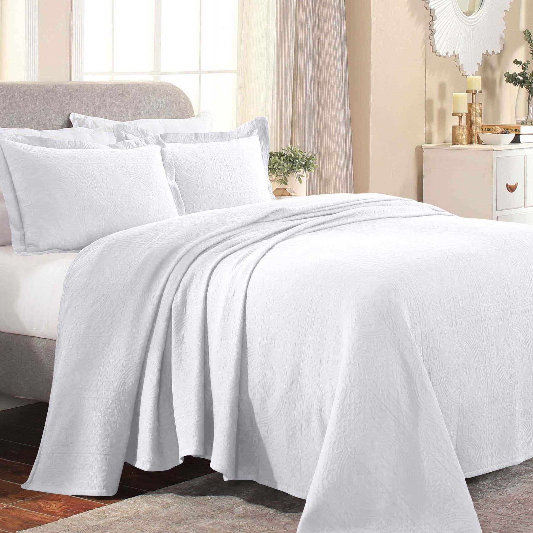 Fleur De Lis Jacquard Matelassé Cotton Medallion Bedspread Set - Bedspread by Superior