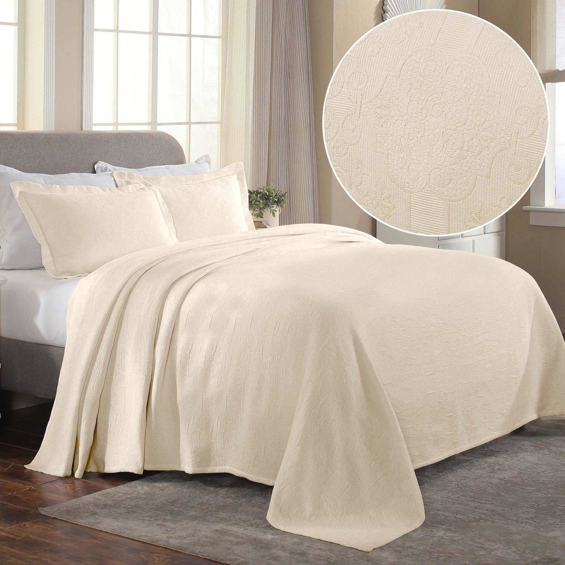 Florin Cotton Matelasse Weave Jacquard Scroll Medallion Bedspread Set - Bedspread by Superior