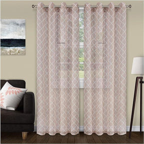 Geometric Trellis Lattice Sheer Grommet Curtain Panel Set - Sheer Curtains by Superior