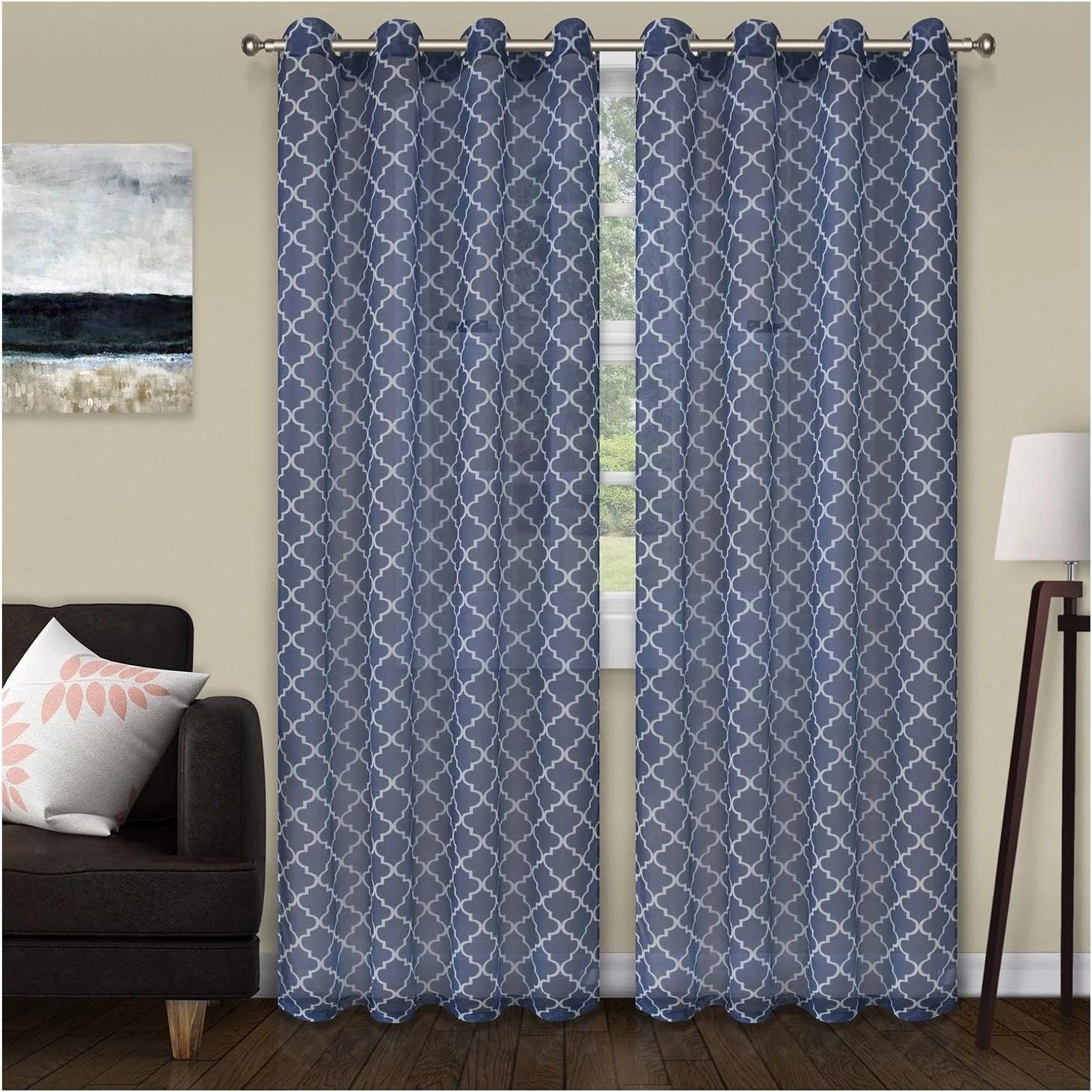 Geometric Trellis Lattice Sheer Grommet Curtain Panel Set - Sheer Curtains by Superior