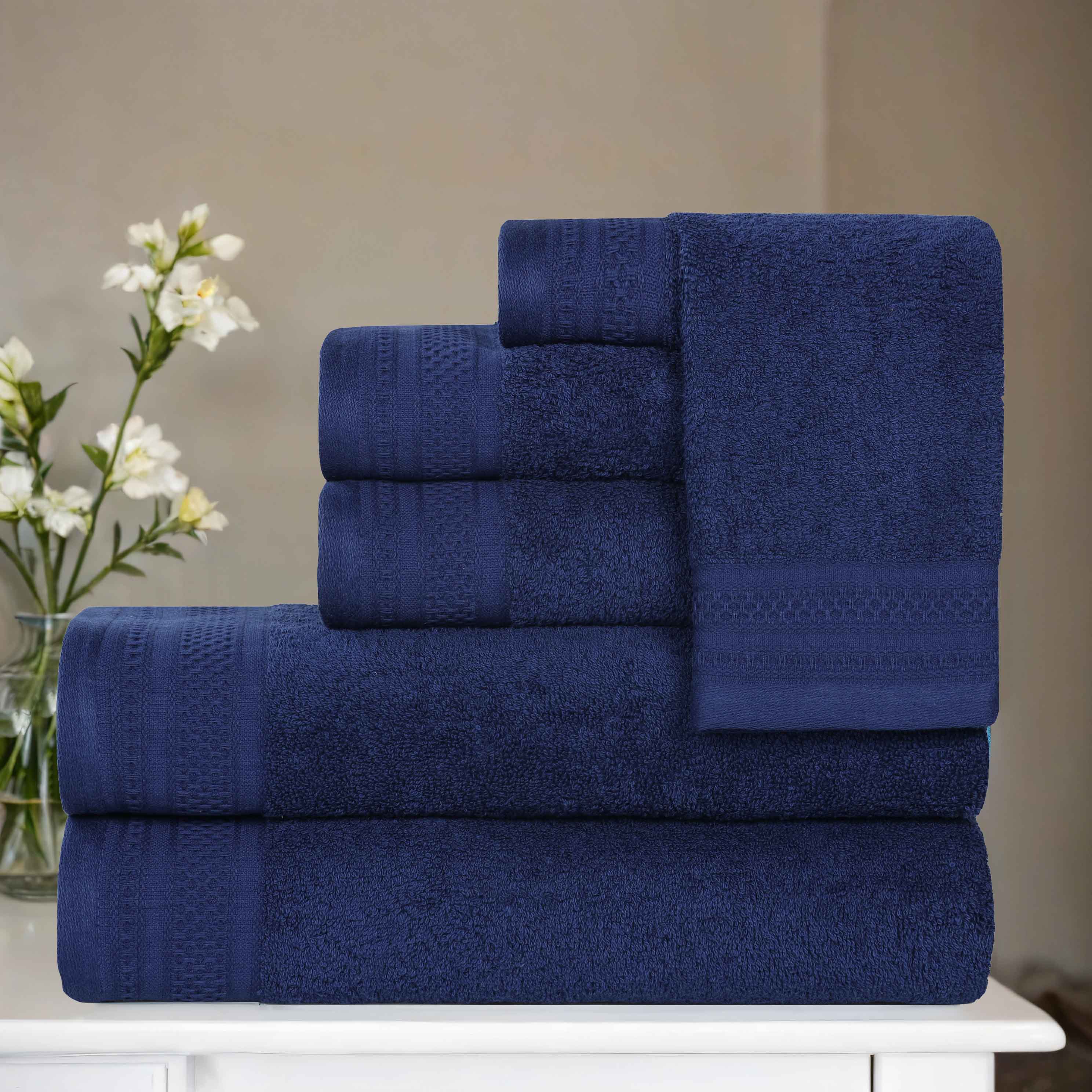 Honeycomb Textured Waffle Border Cotton 6 Piece Towel Set - Towel Set by Superior