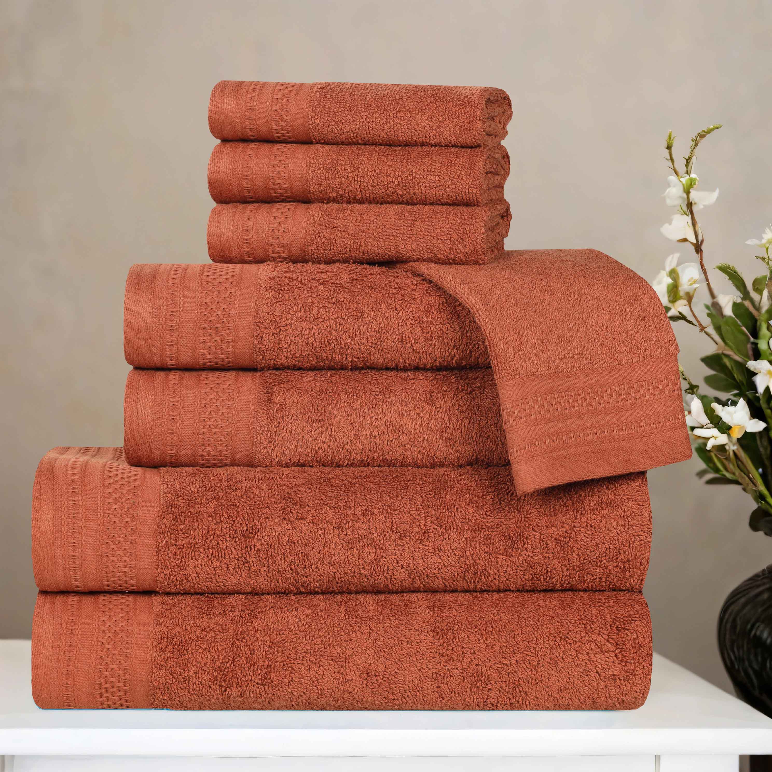 Honeycomb Textured Waffle Border Cotton 8 Piece Towel Set - Towel Set by Superior