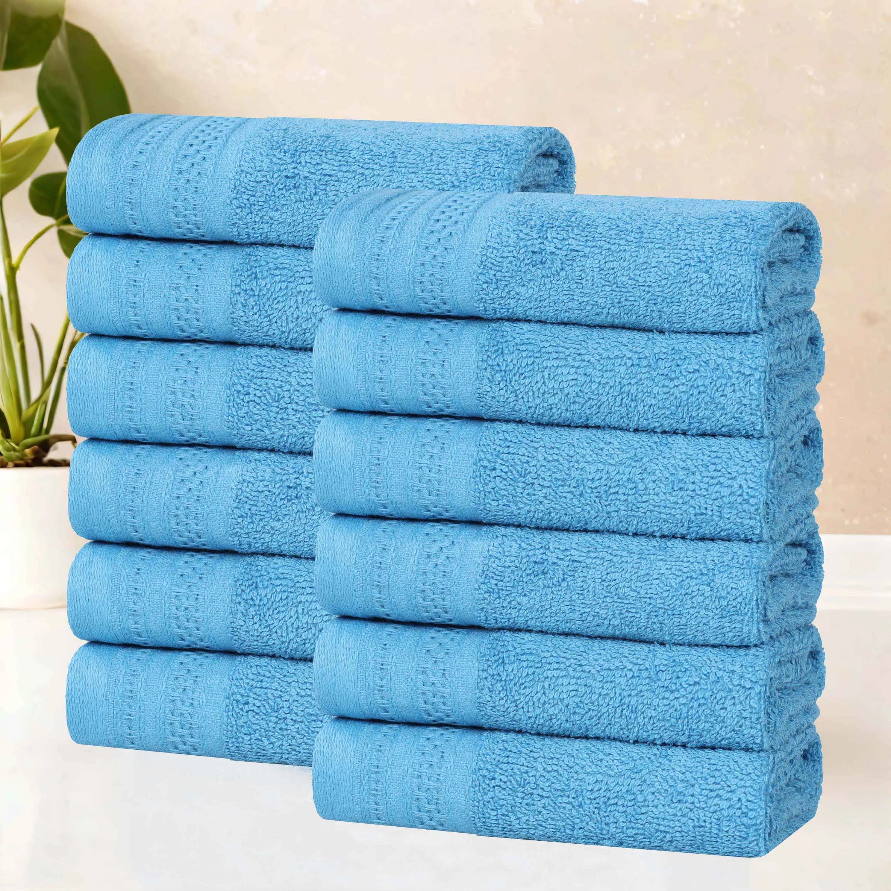 Honeycomb Textured Waffle Border Cotton Face Towels, Set of 12 - Face Towel by Superior