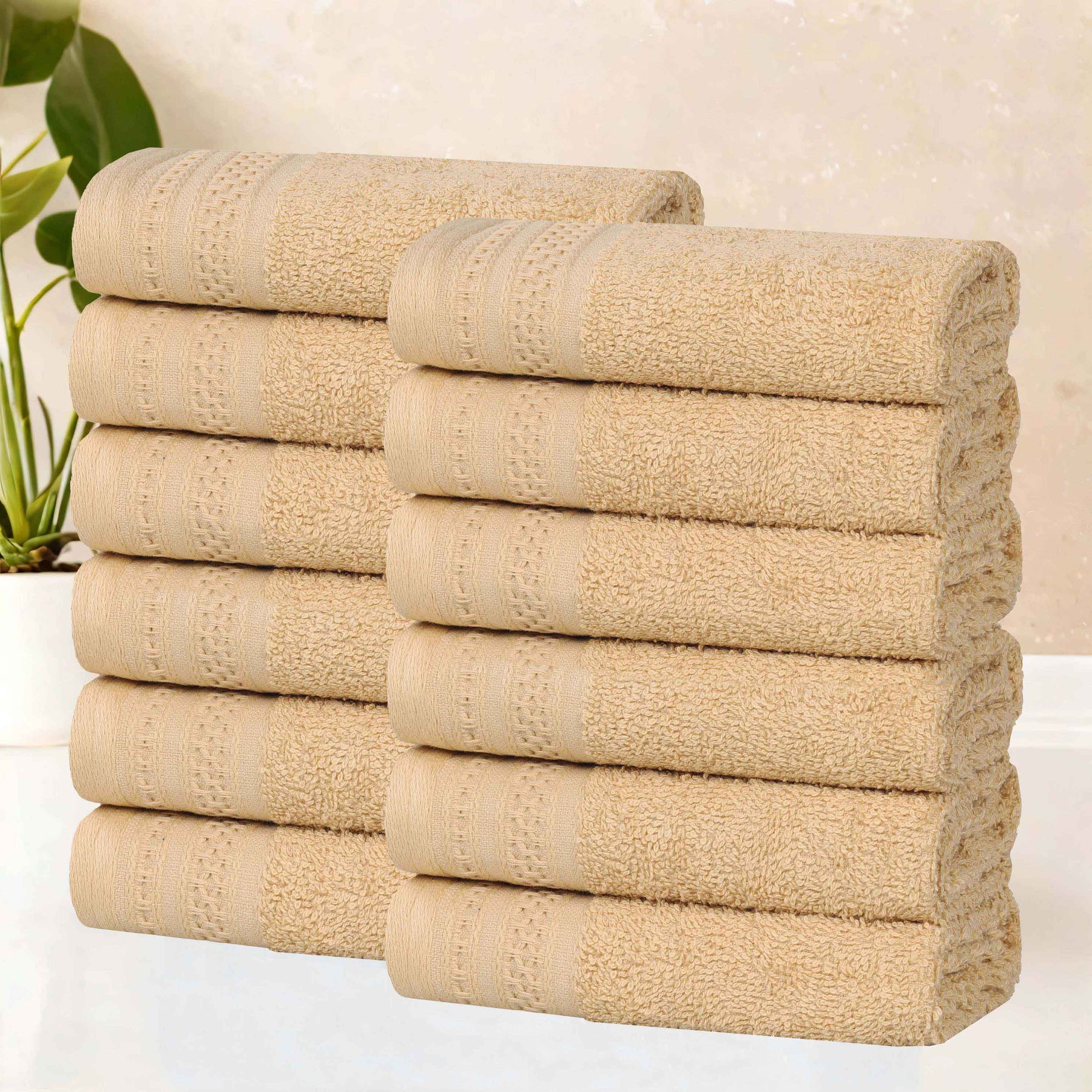 Honeycomb Textured Waffle Border Cotton Face Towels, Set of 12 - Face Towel by Superior