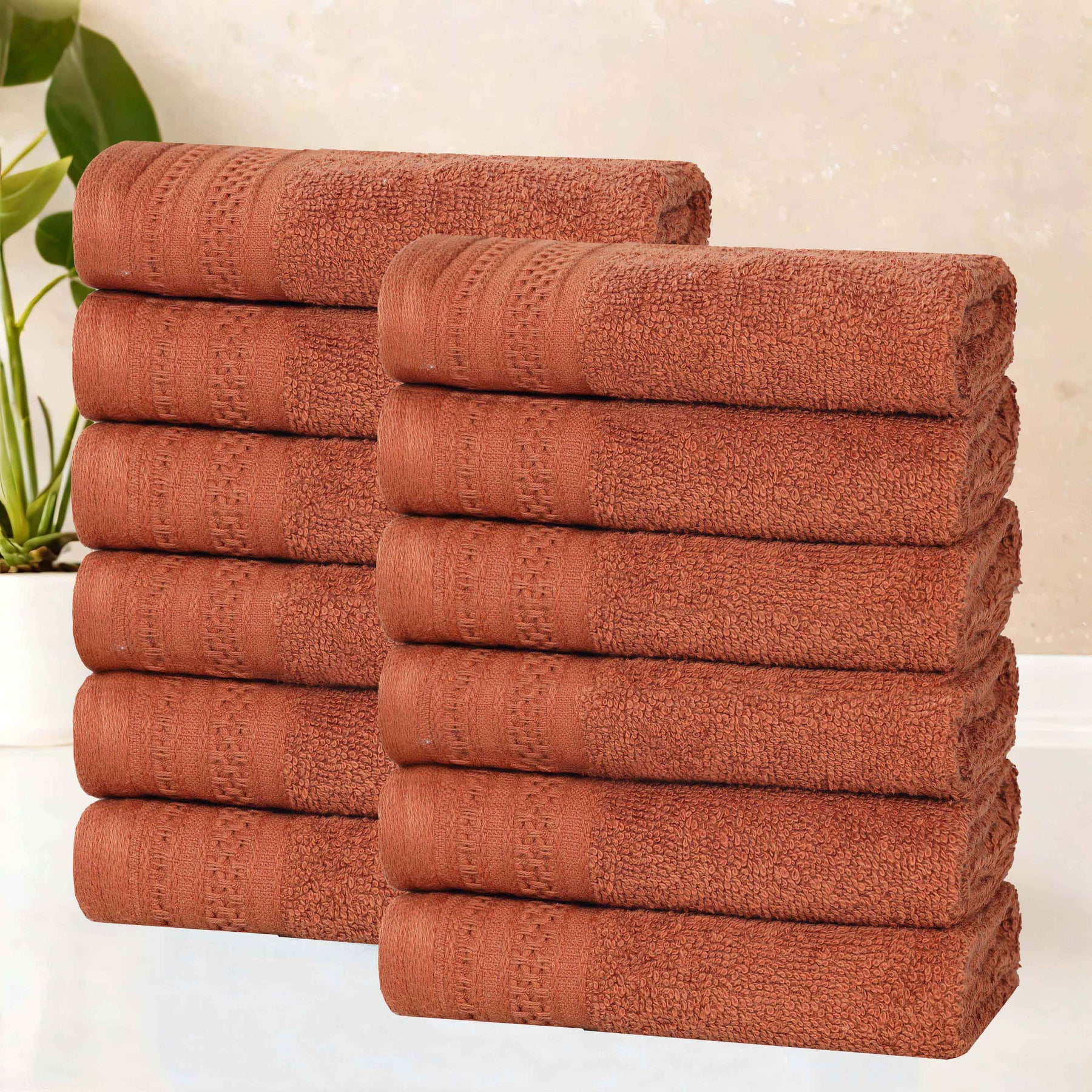 Honeycomb Textured Waffle Border Cotton Face Towels, Set of 12 - Face Towel by Superior