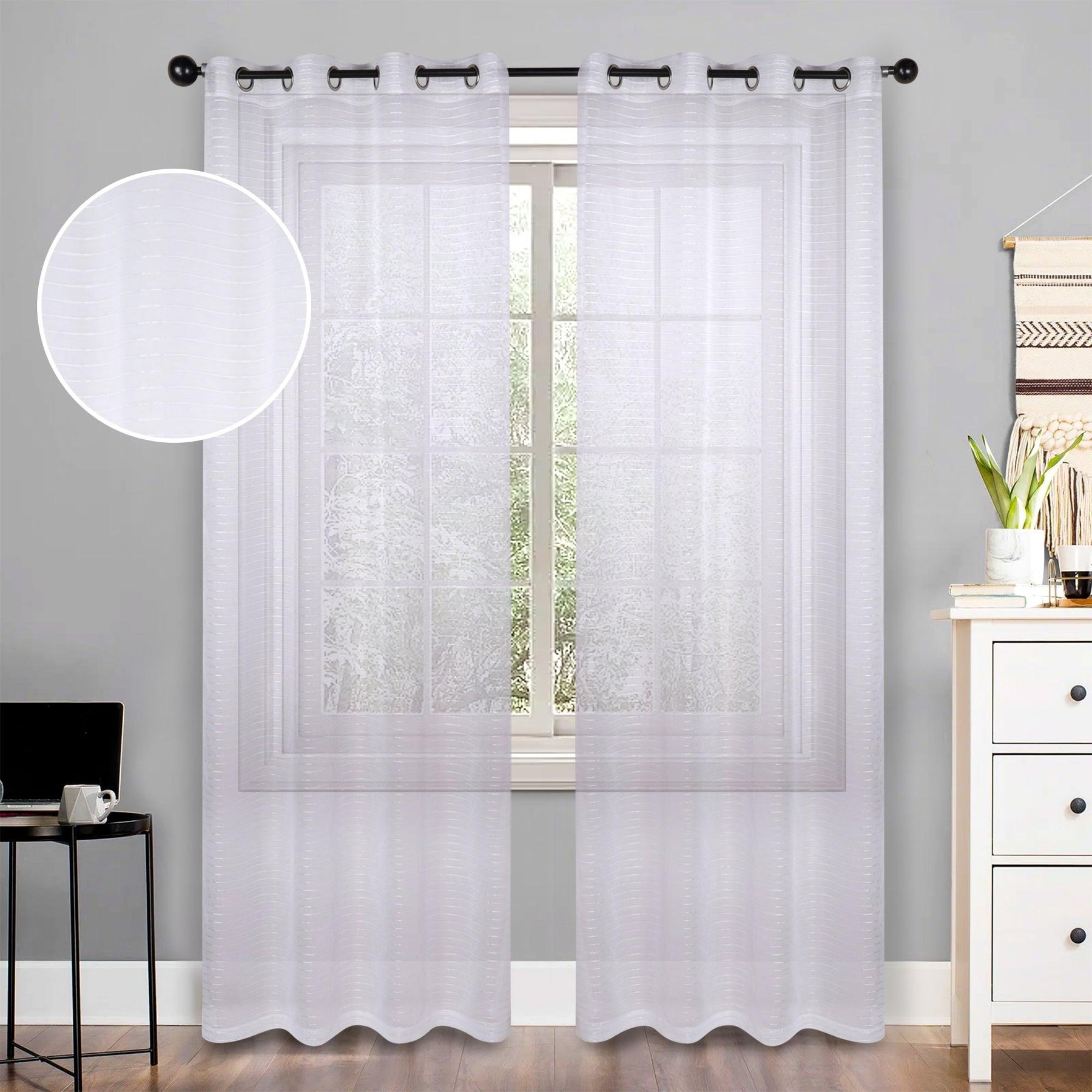 Jackson Striped Sheer Window Curtain Panels, Set of 2 - Sheer Curtains by Superior